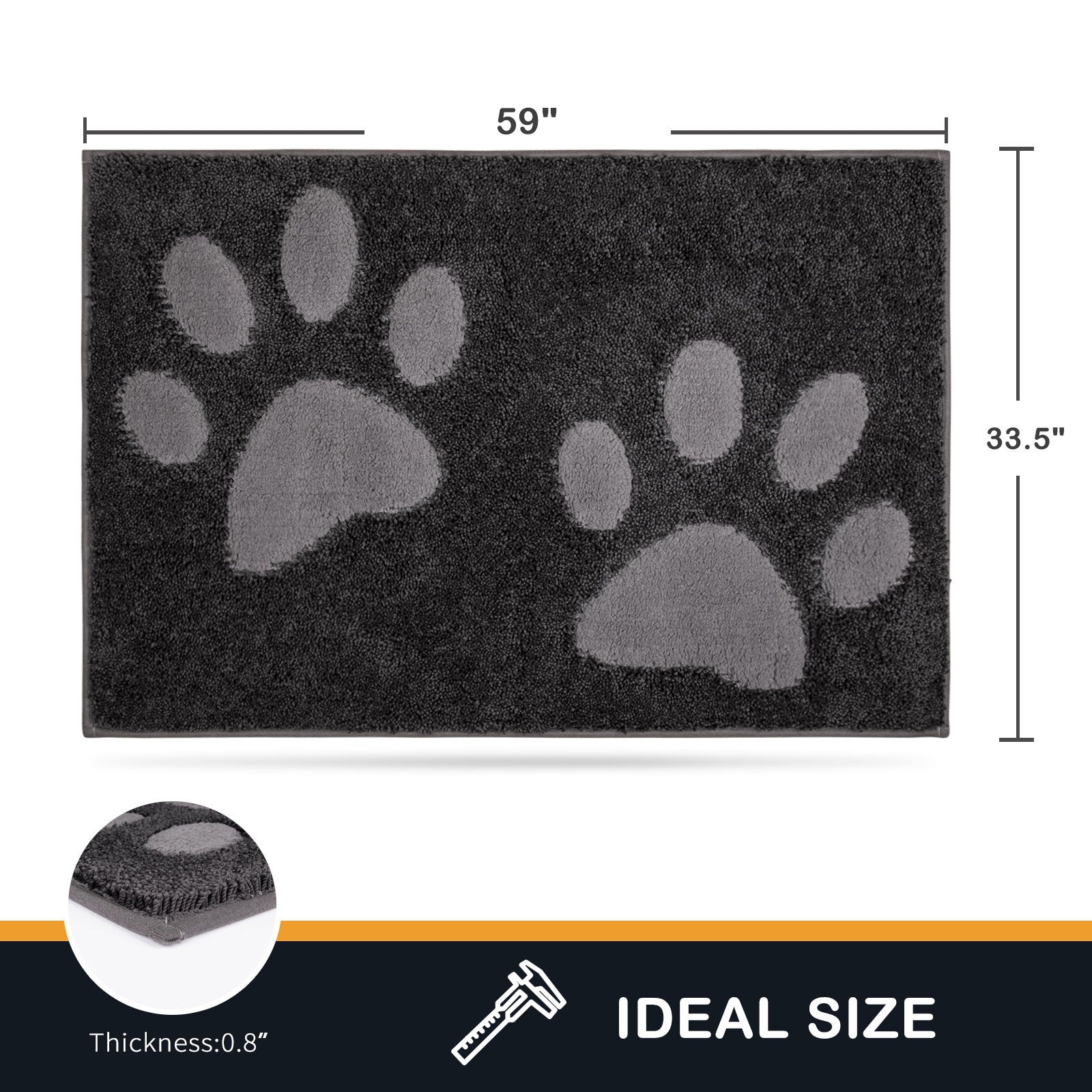 Machine Washable Paw Pattern Dirt Trapper Door Mat