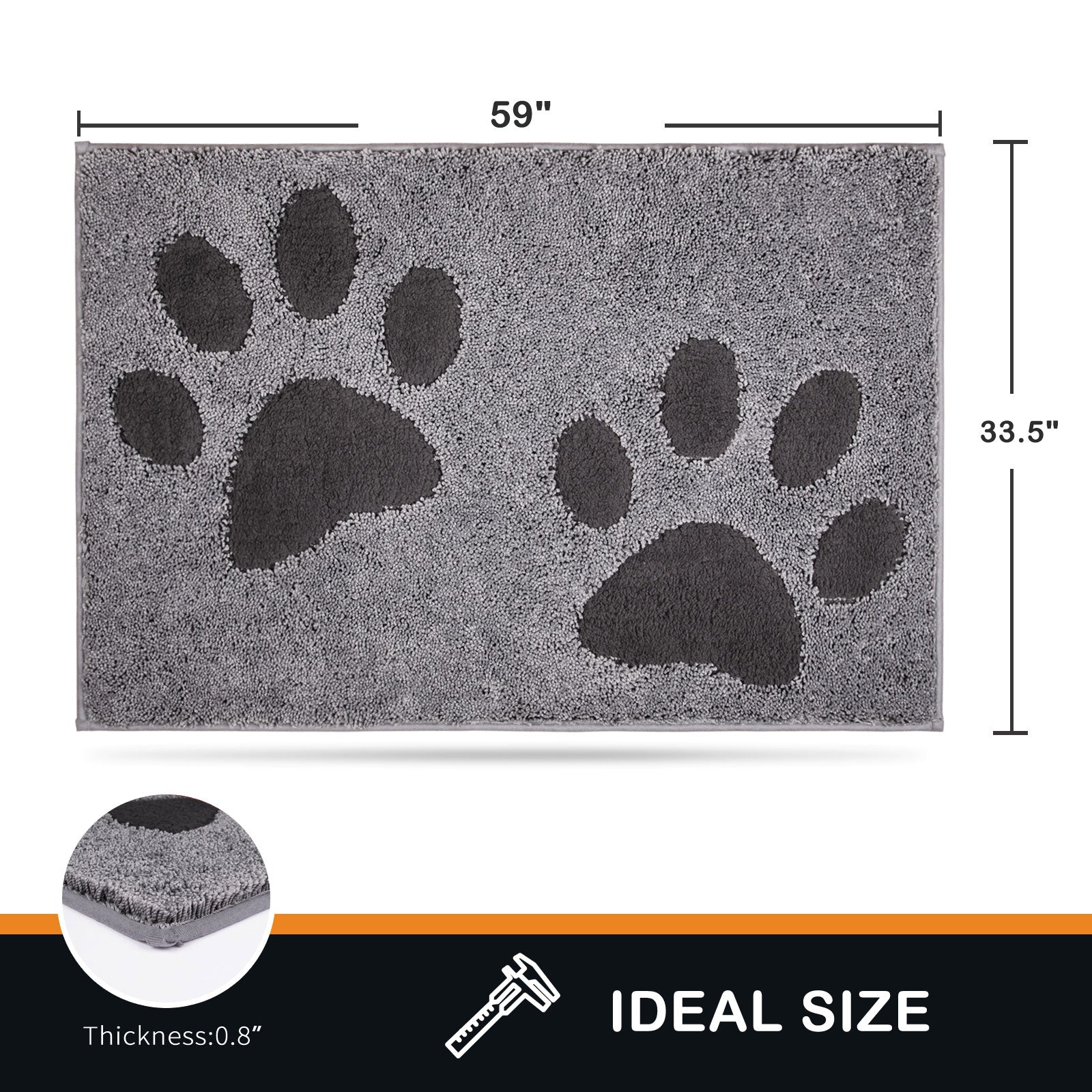 Machine Washable Paw Pattern Dirt Trapper Door Mat