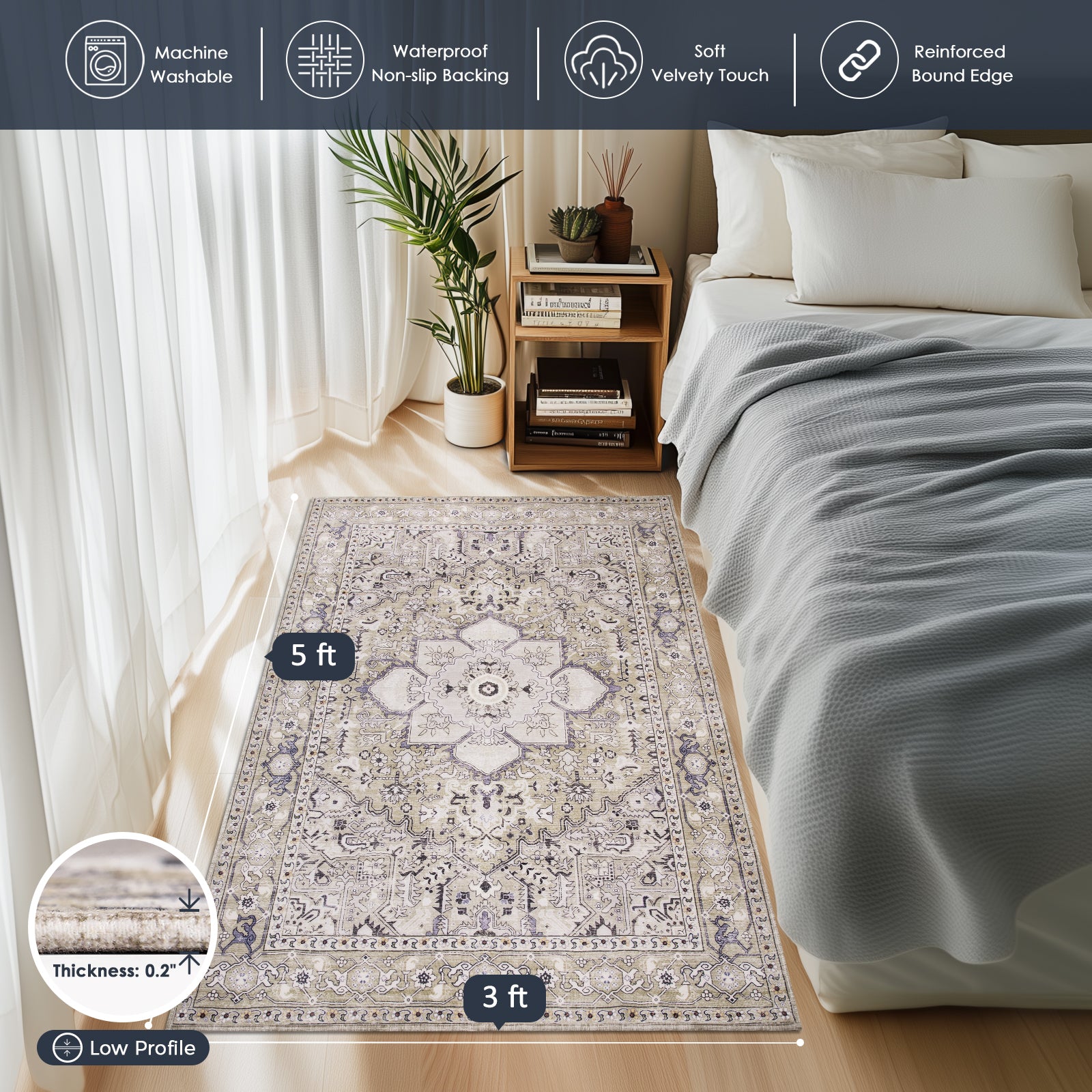 Machine Washable Farmhouse Boho Area Rug