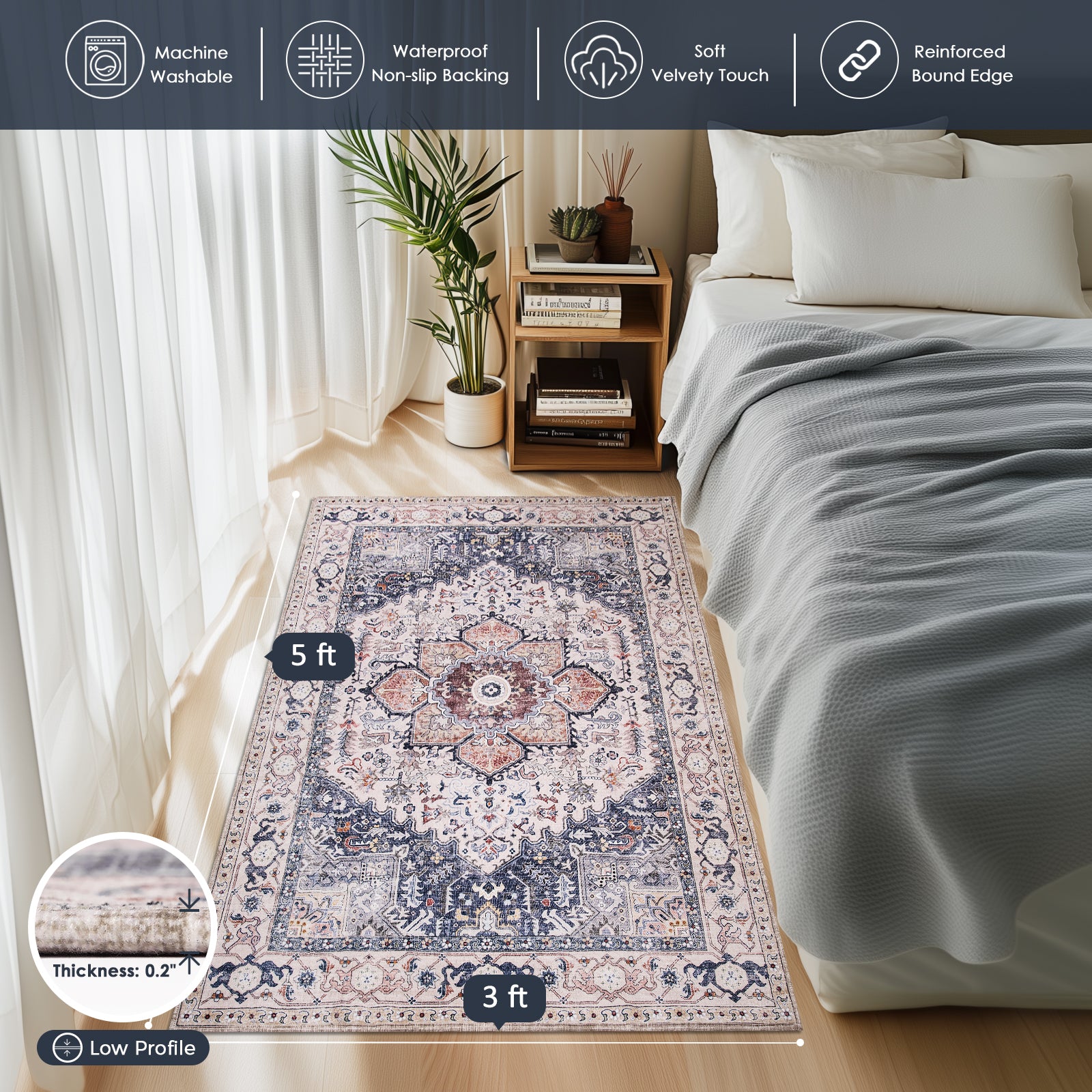 Machine Washable Farmhouse Boho Area Rug