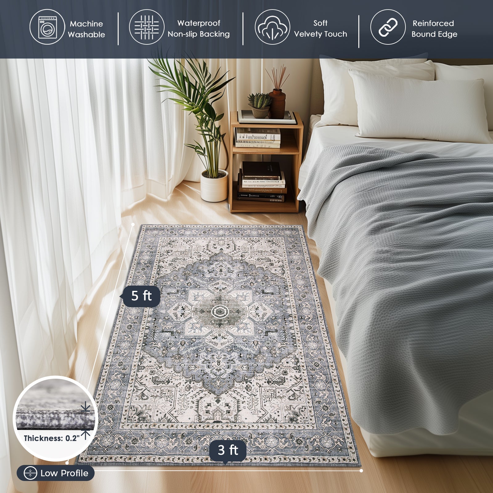 Machine Washable Farmhouse Boho Area Rug