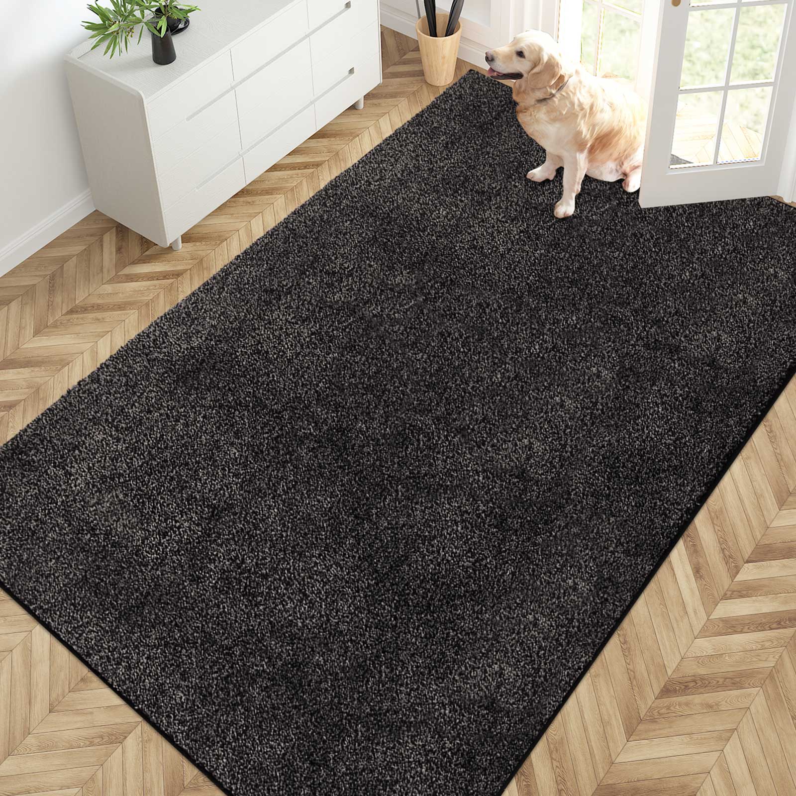 Machine Washable Solid Dirt Trapper Door Mat