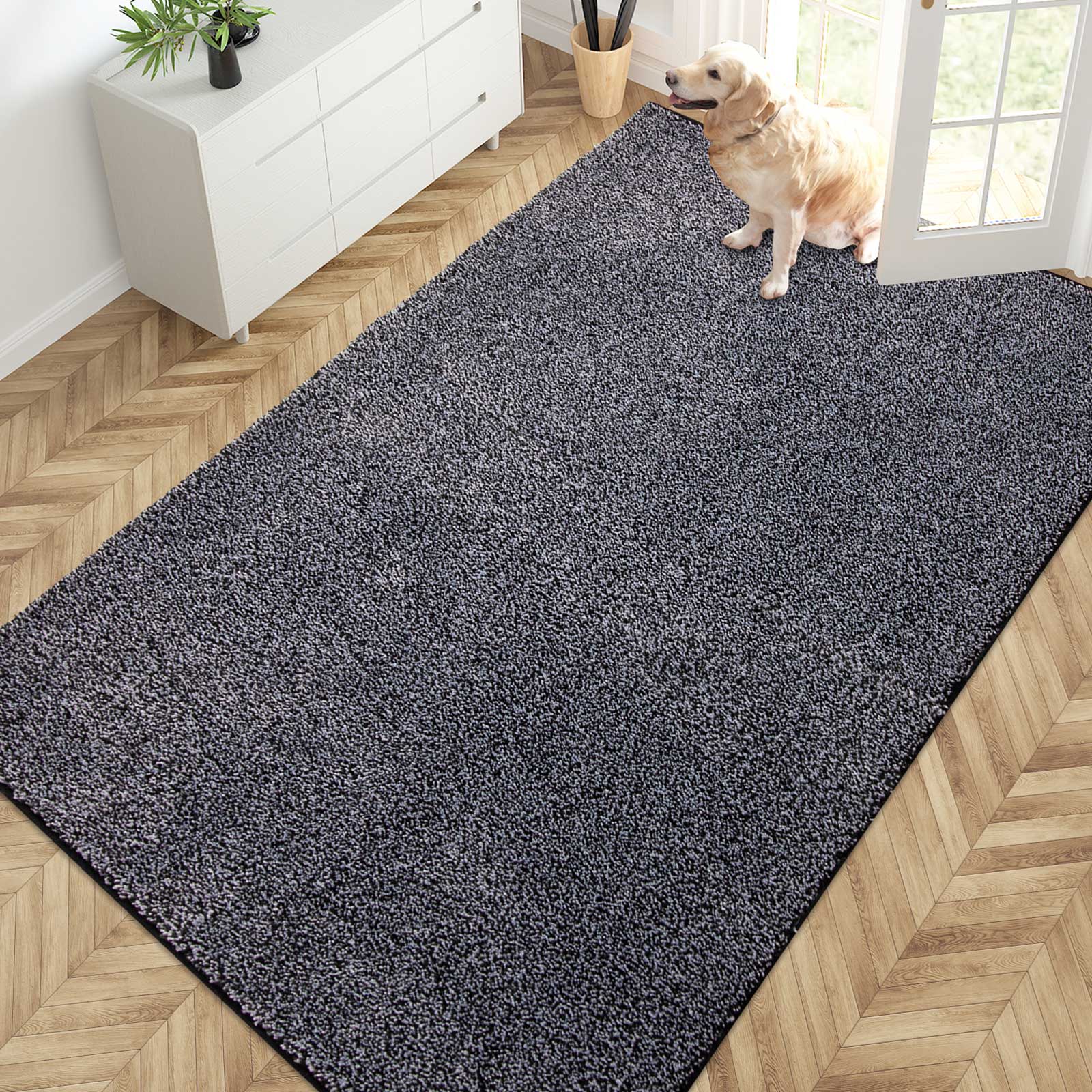 Machine Washable Solid Dirt Trapper Door Mat