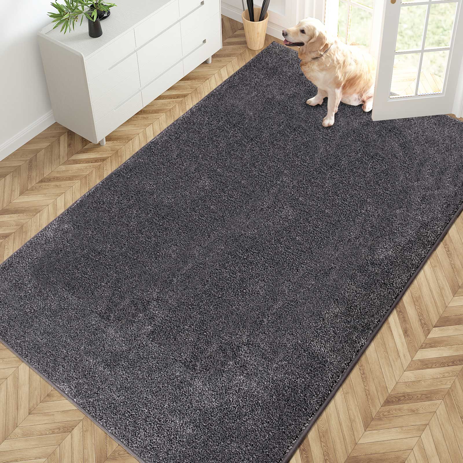 Machine Washable Solid Dirt Trapper Door Mat
