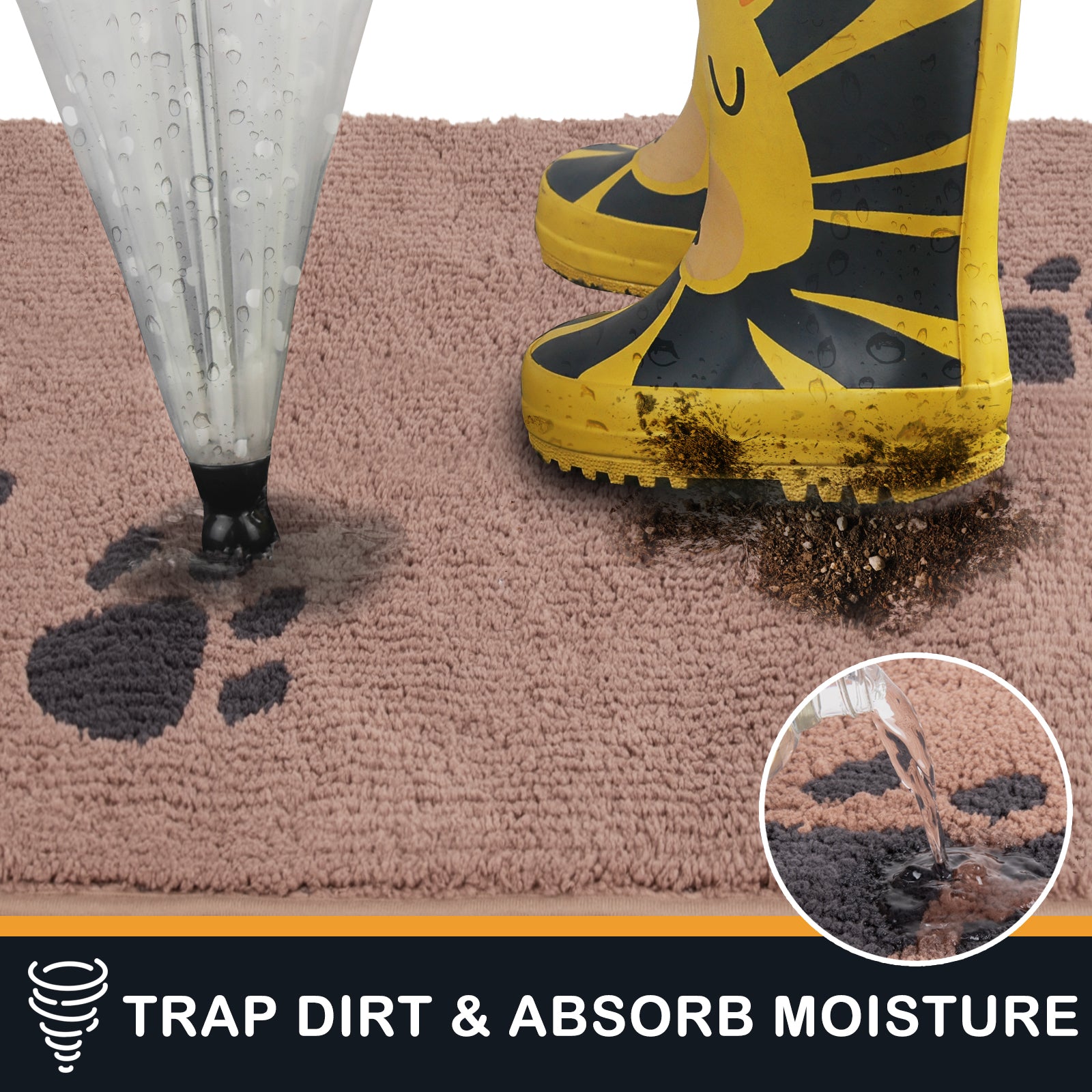 Machine Washable Paw Pattern Dirt Trapper Door Mat