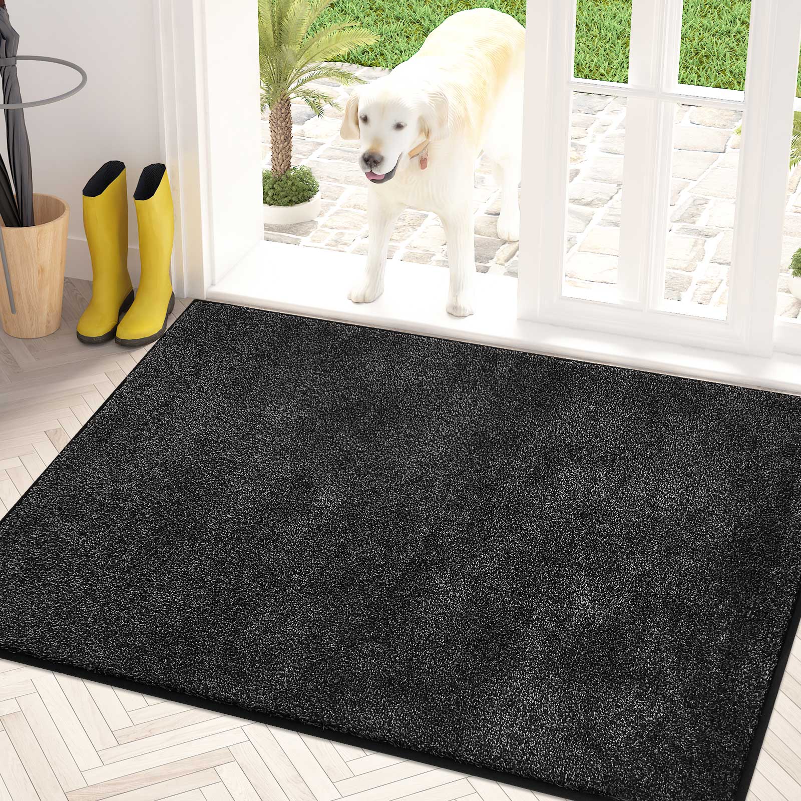 Machine Washable Solid Dirt Trapper Door Mat