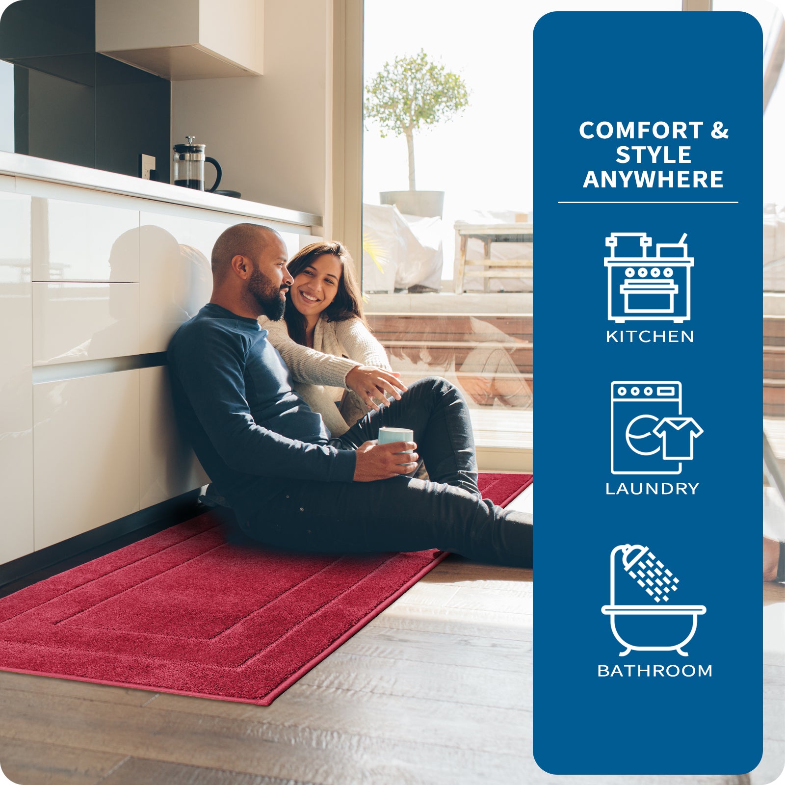 Machine Washable Bordered Kitchen Rug