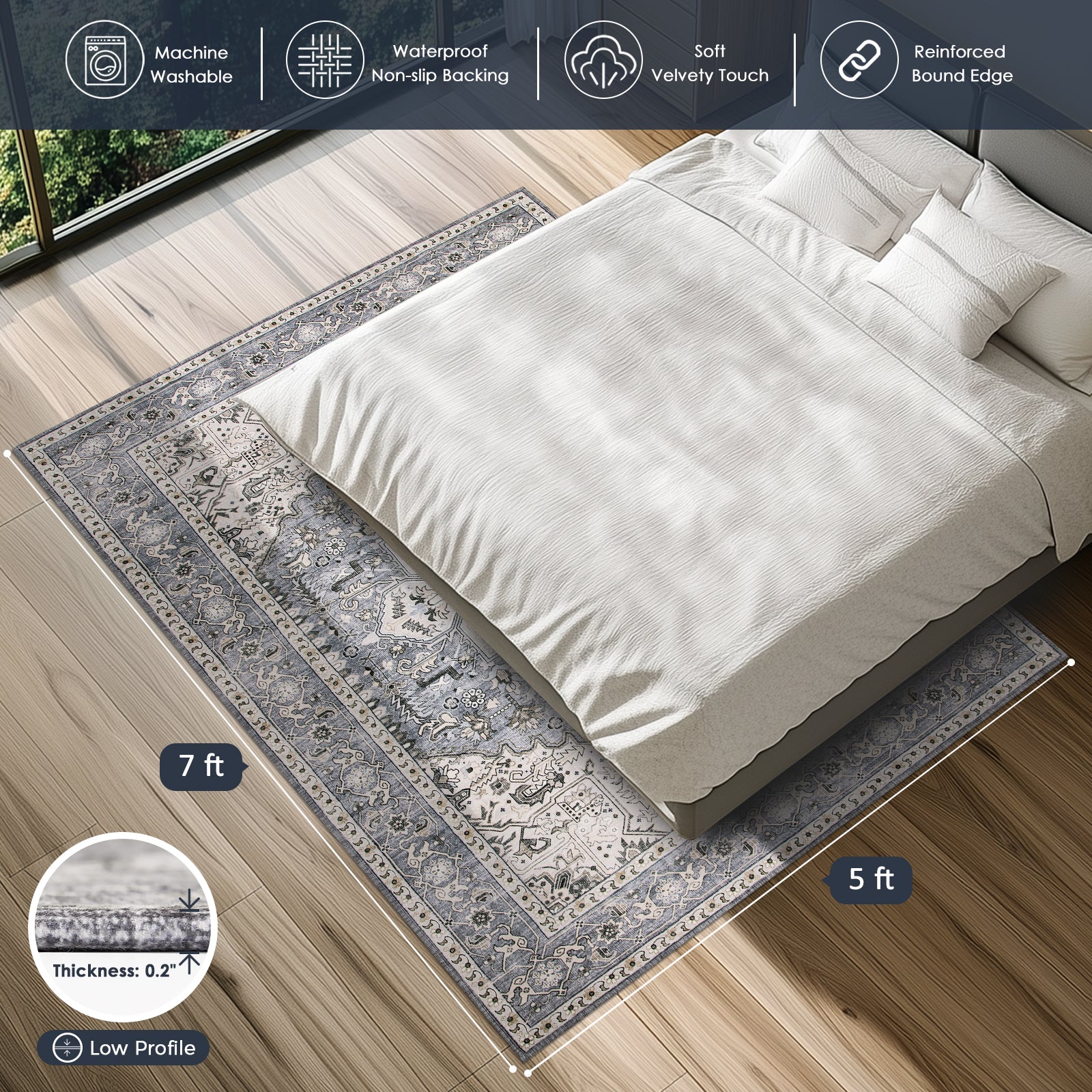 Machine Washable Farmhouse Boho Area Rug