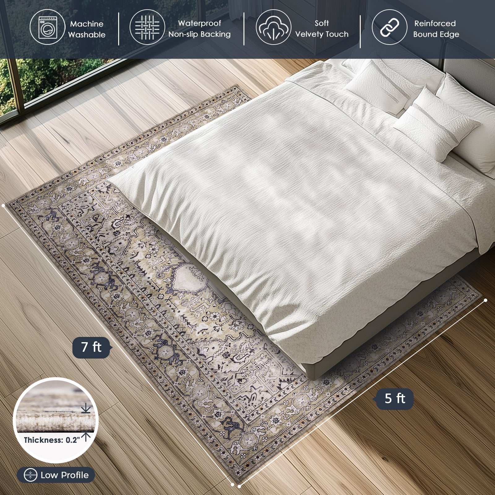 Machine Washable Farmhouse Boho Area Rug