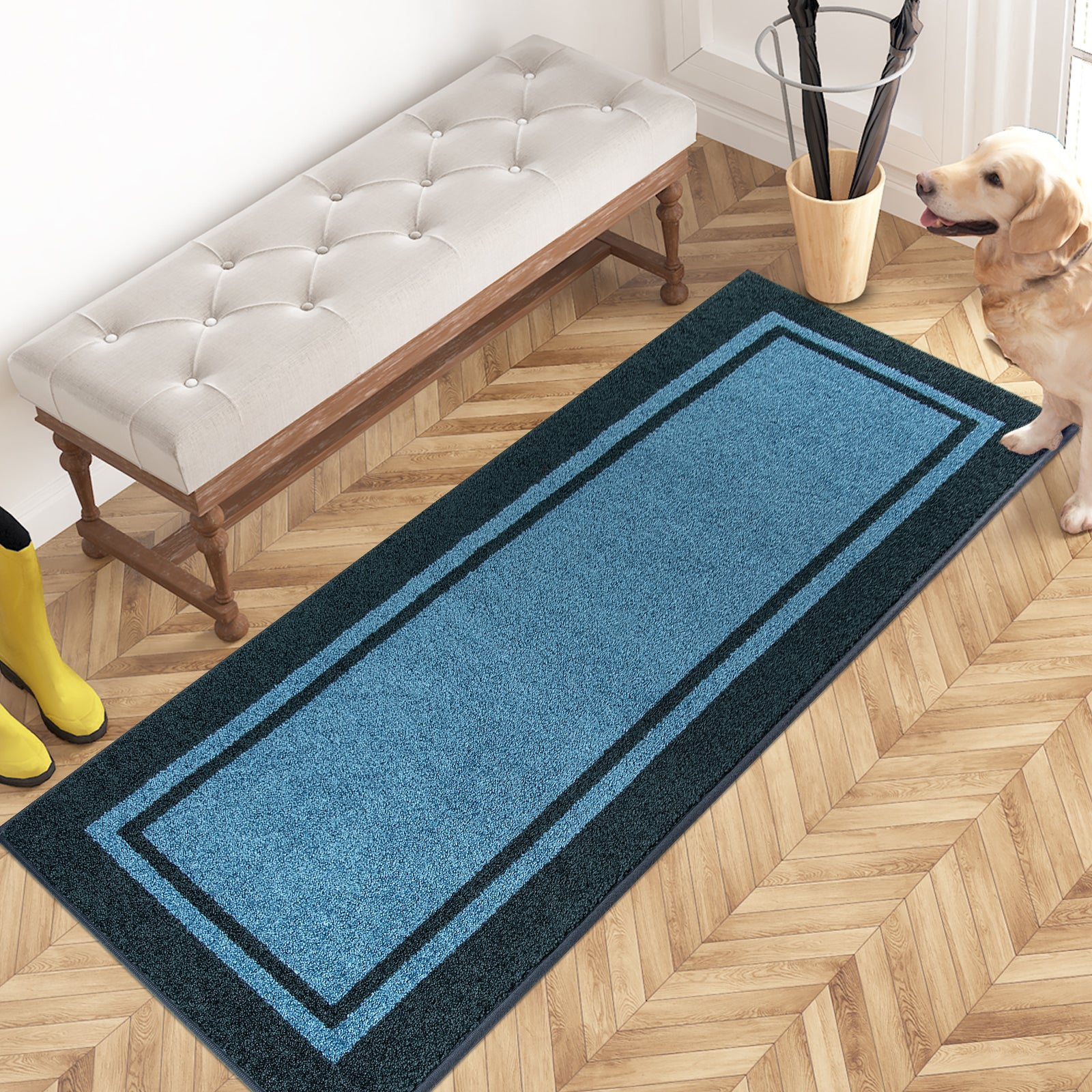 Machine Washable Bordered Dirt Trapper Door Mat