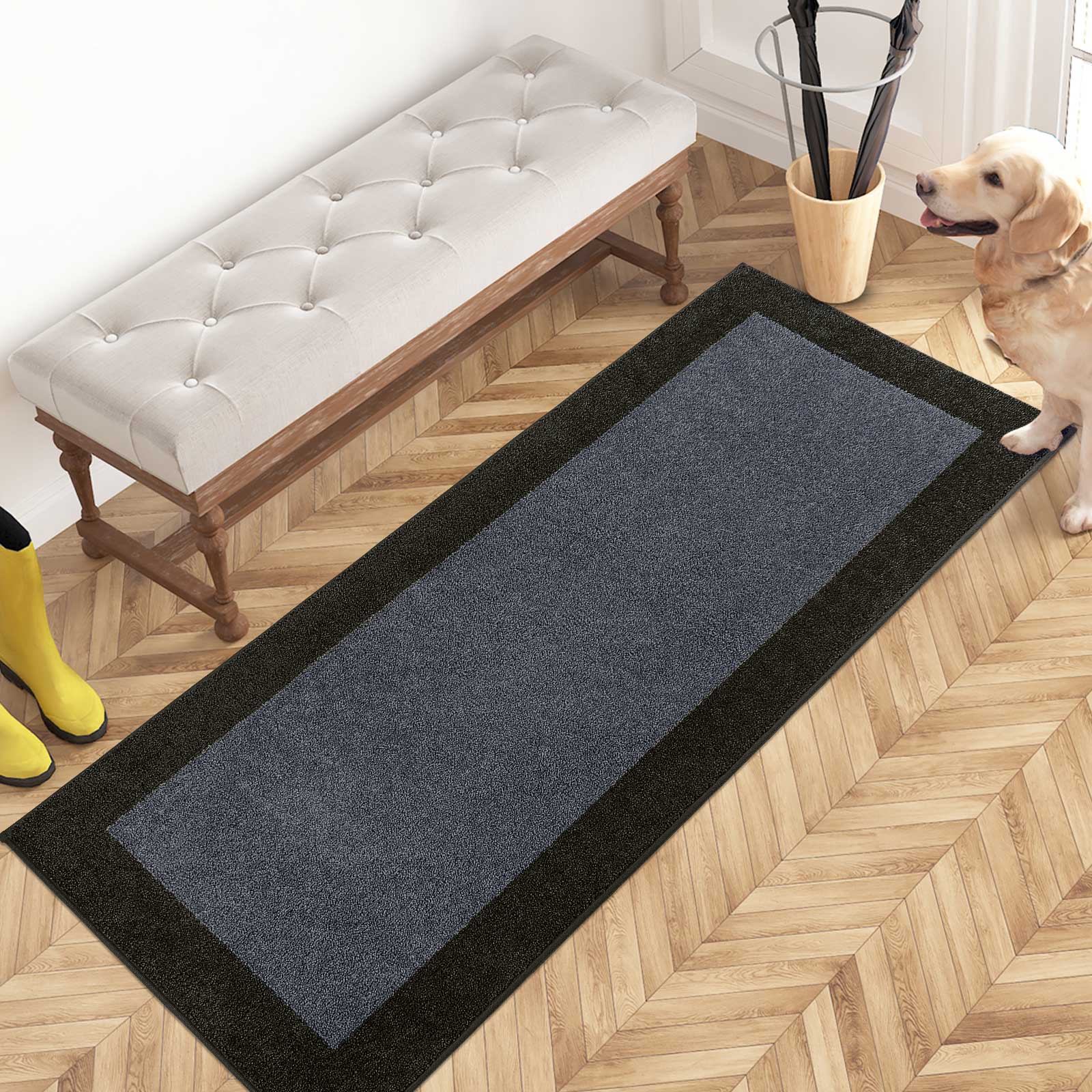 Machine Washable Bordered Dirt Trapper Door Mat