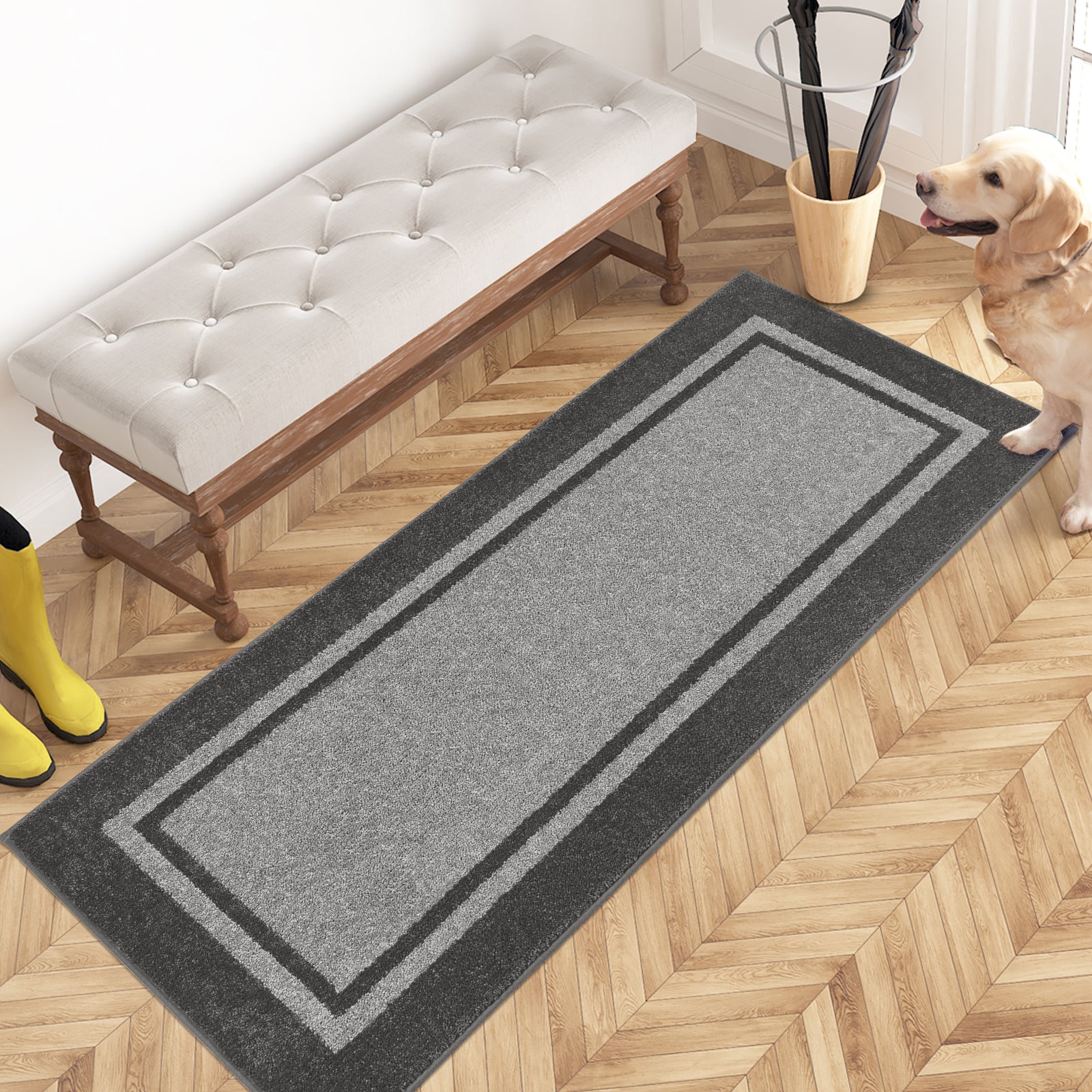 Machine Washable Bordered Dirt Trapper Door Mat