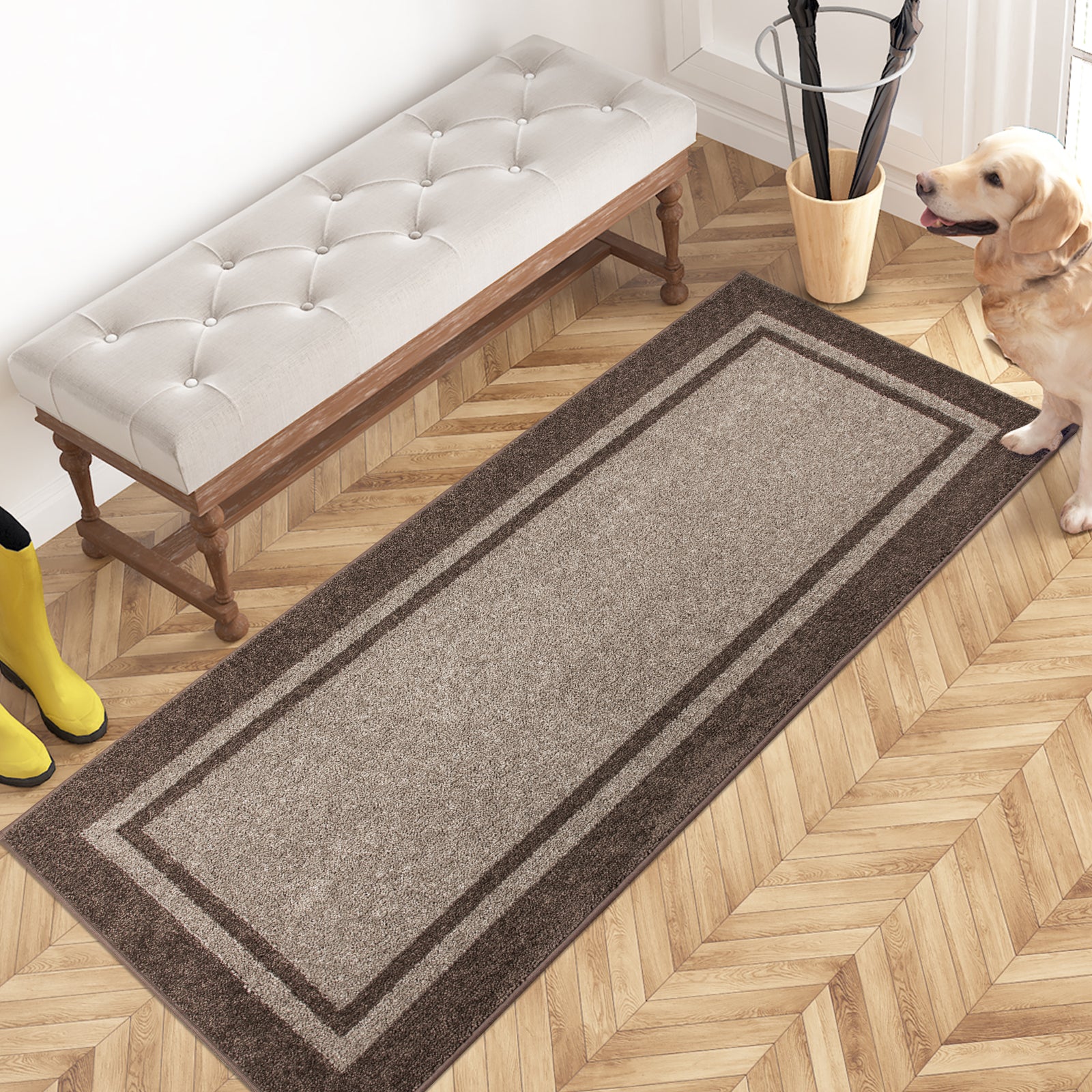 Machine Washable Bordered Dirt Trapper Door Mat