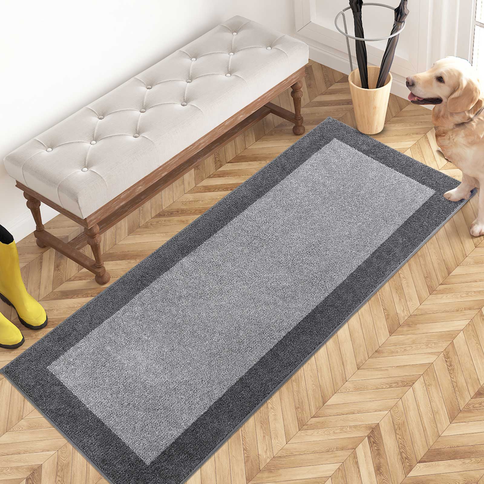 Machine Washable Bordered Dirt Trapper Door Mat