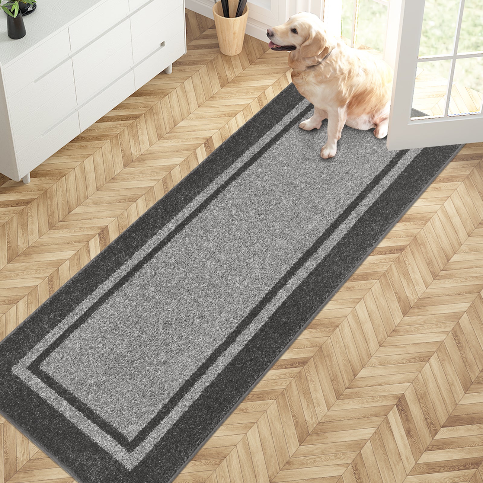 Machine Washable Bordered Dirt Trapper Door Mat