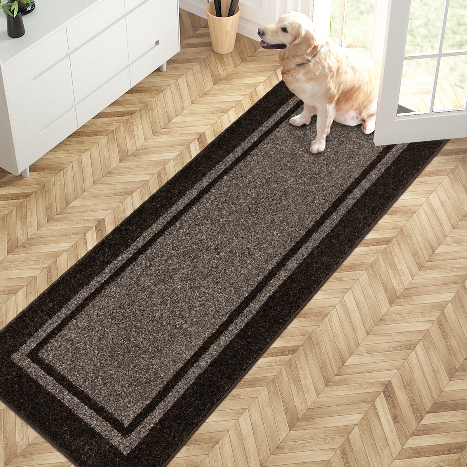 Machine Washable Bordered Dirt Trapper Door Mat