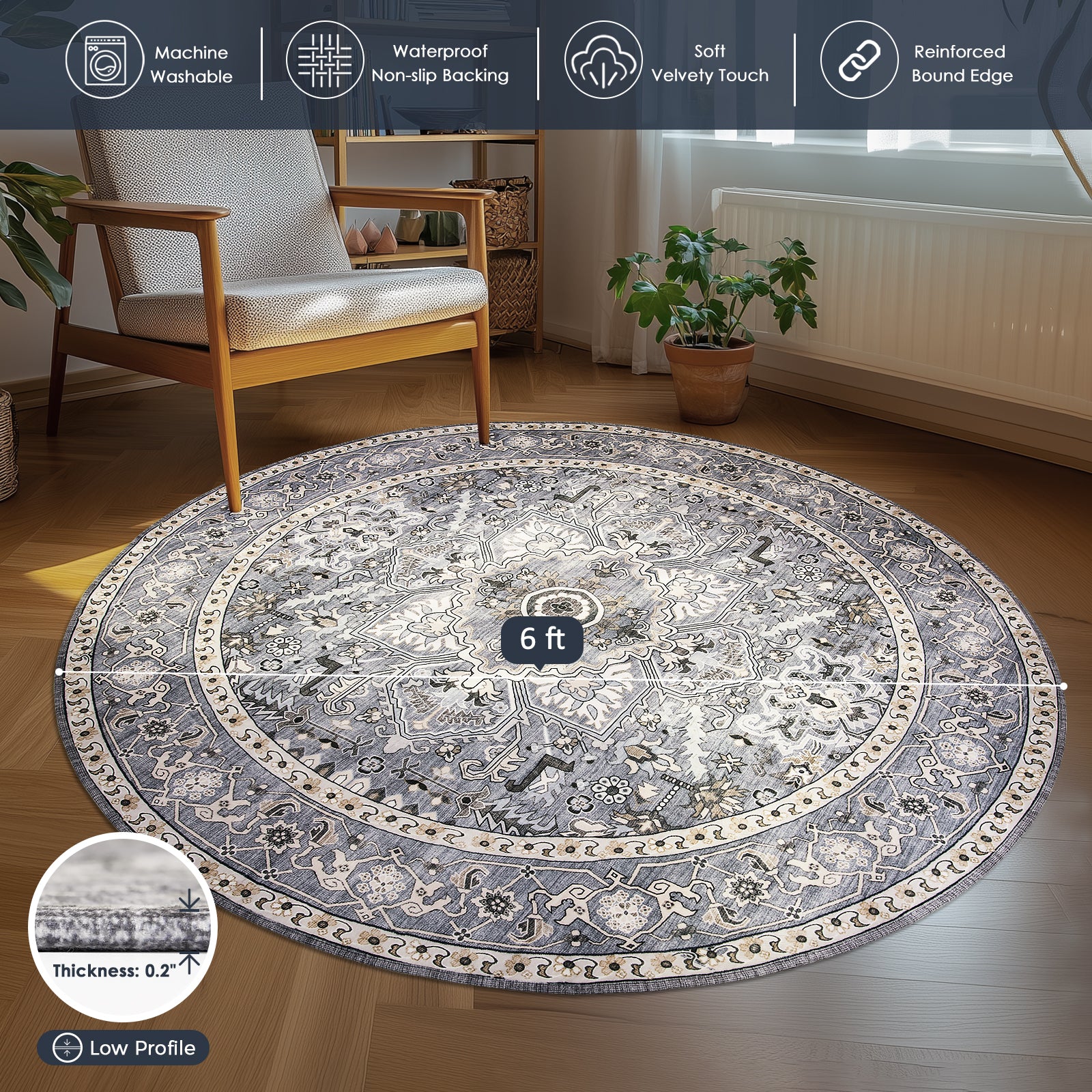 Machine Washable Farmhouse Boho Area Rug