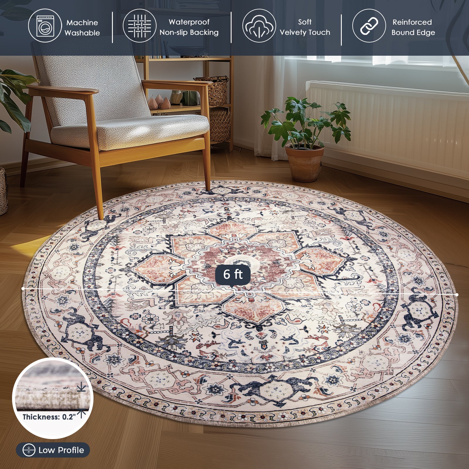 Machine Washable Farmhouse Boho Area Rug