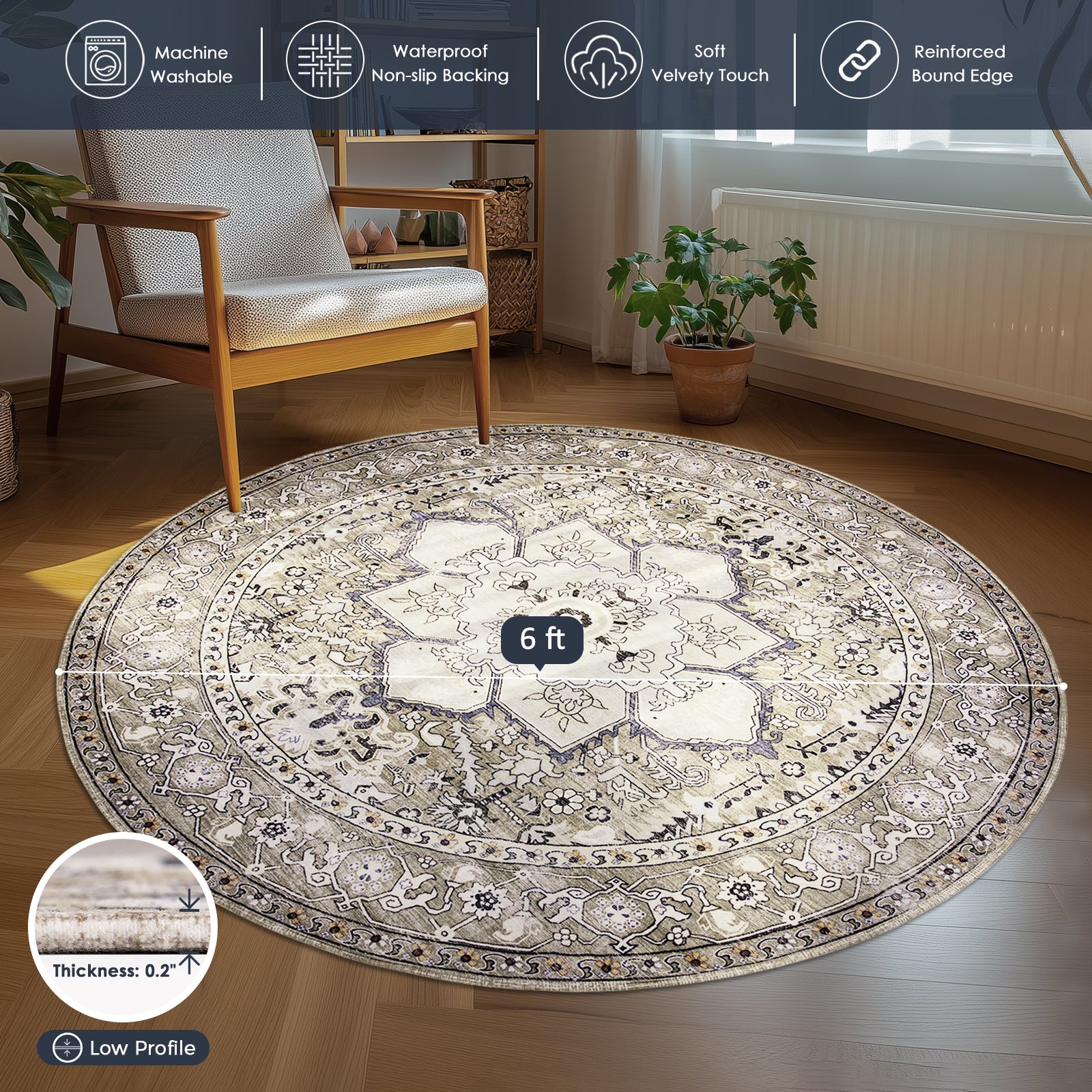 Machine Washable Farmhouse Boho Area Rug