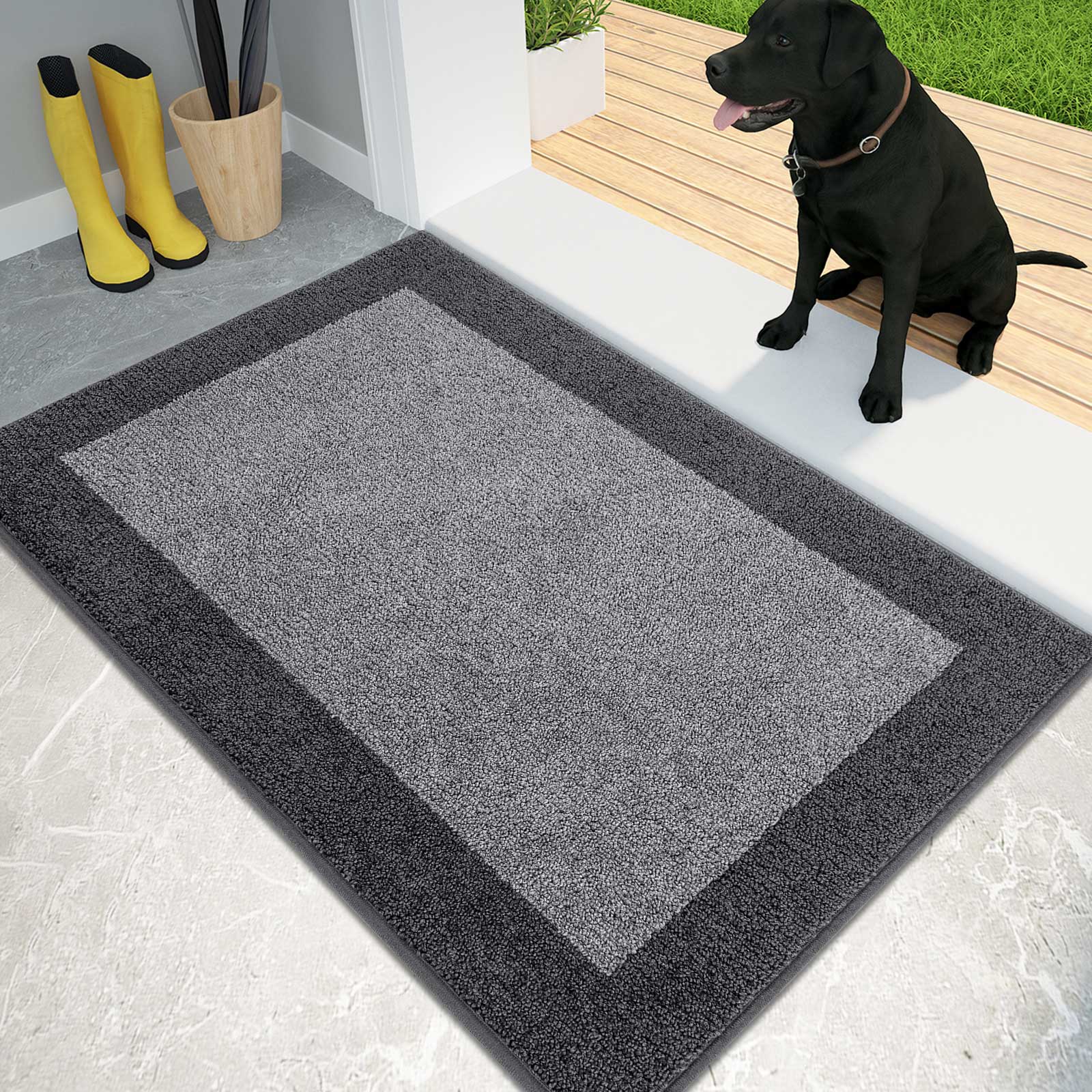 Machine Washable Bordered Dirt Trapper Door Mat
