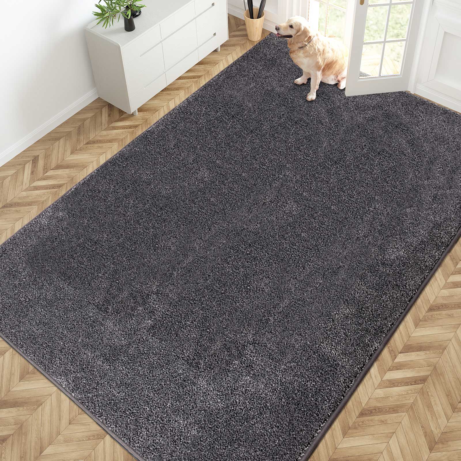 Machine Washable Solid Dirt Trapper Door Mat