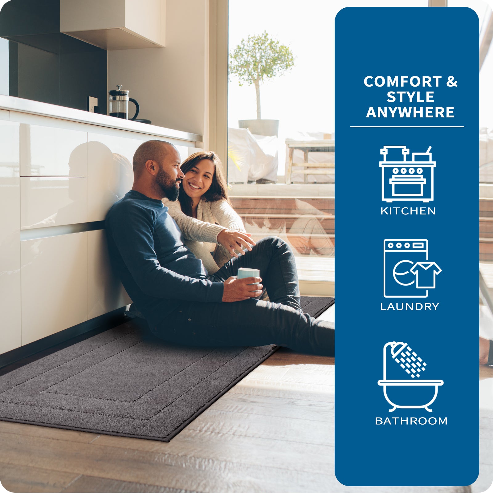 Machine Washable Bordered Kitchen Rug