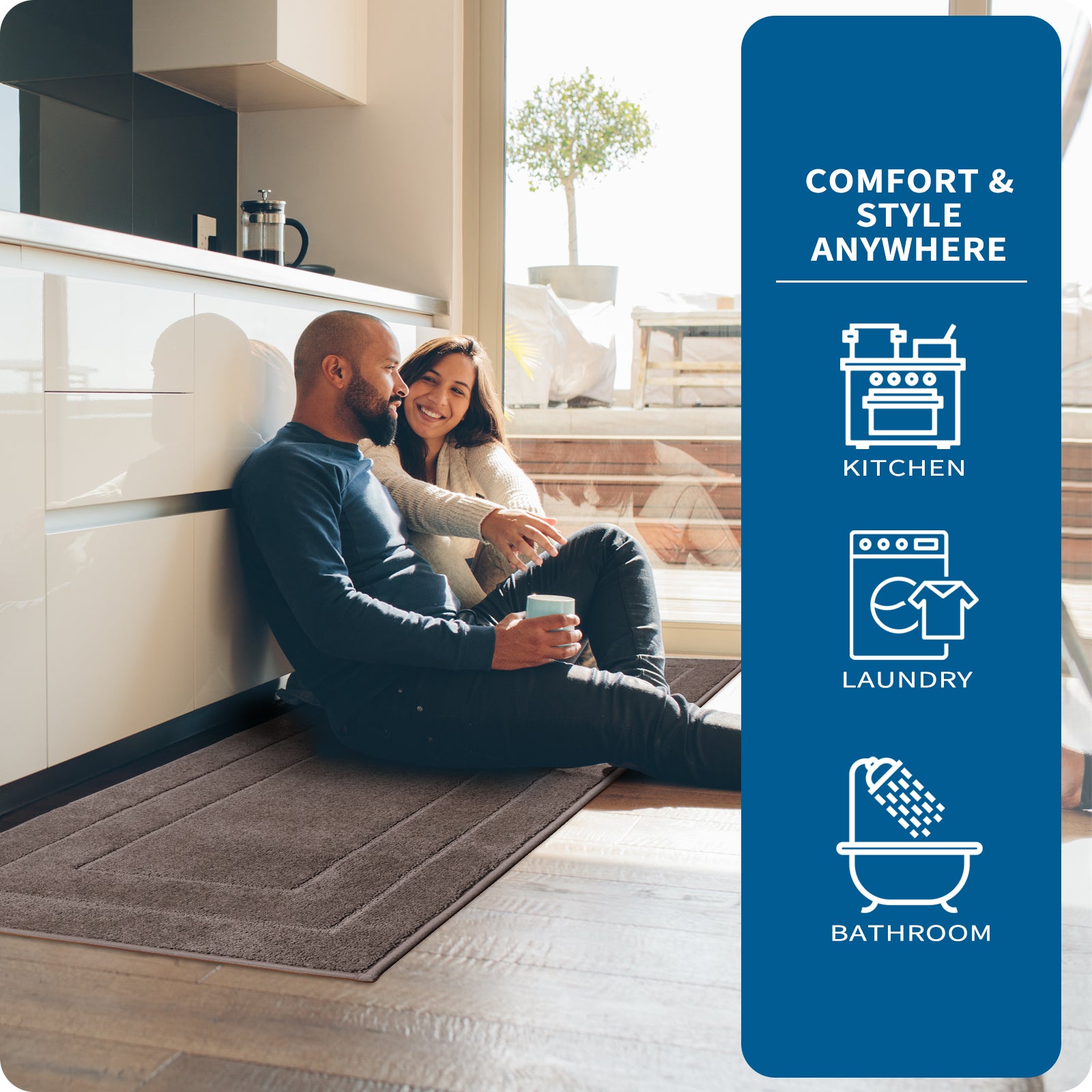 Machine Washable Bordered Kitchen Rug