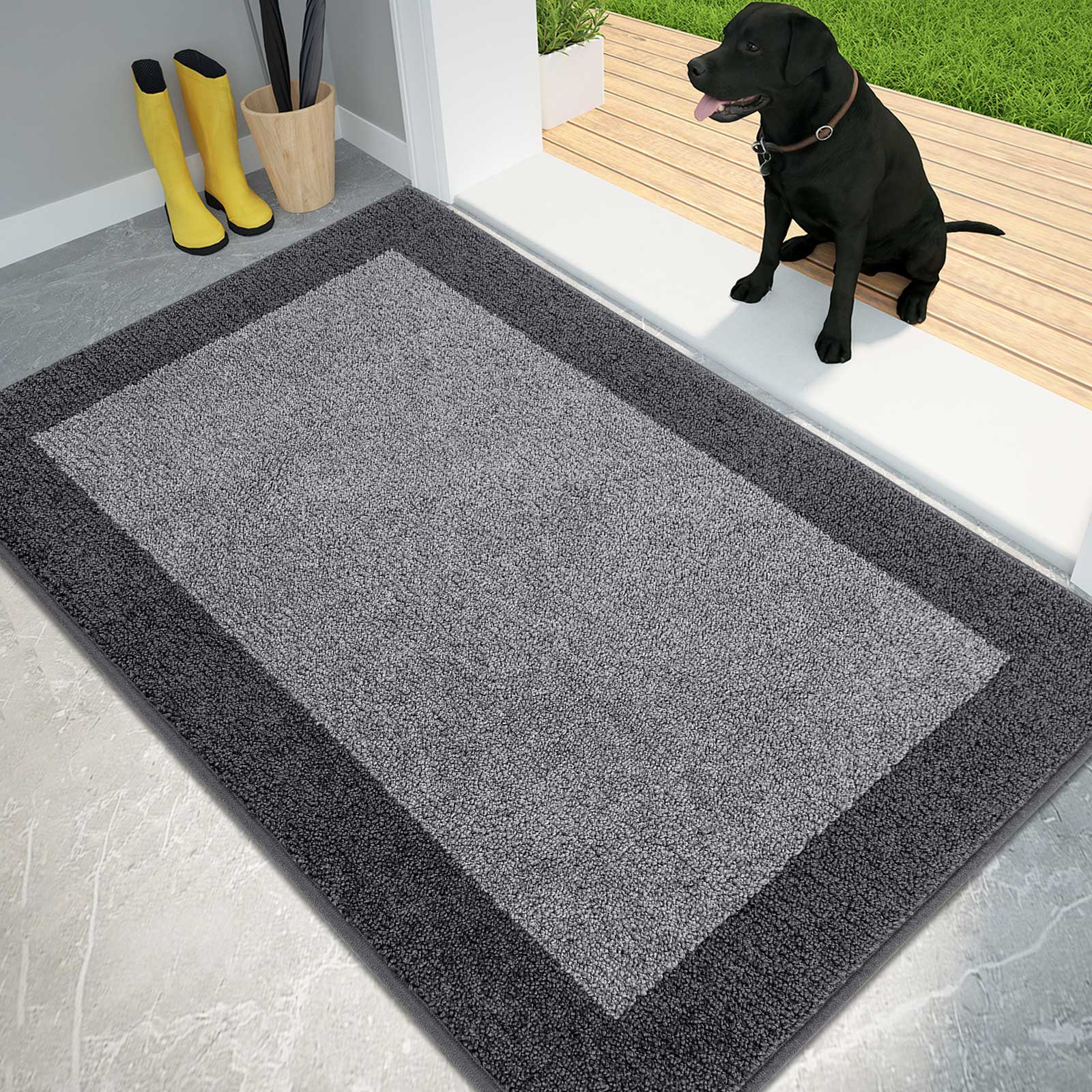 Machine Washable Bordered Dirt Trapper Door Mat