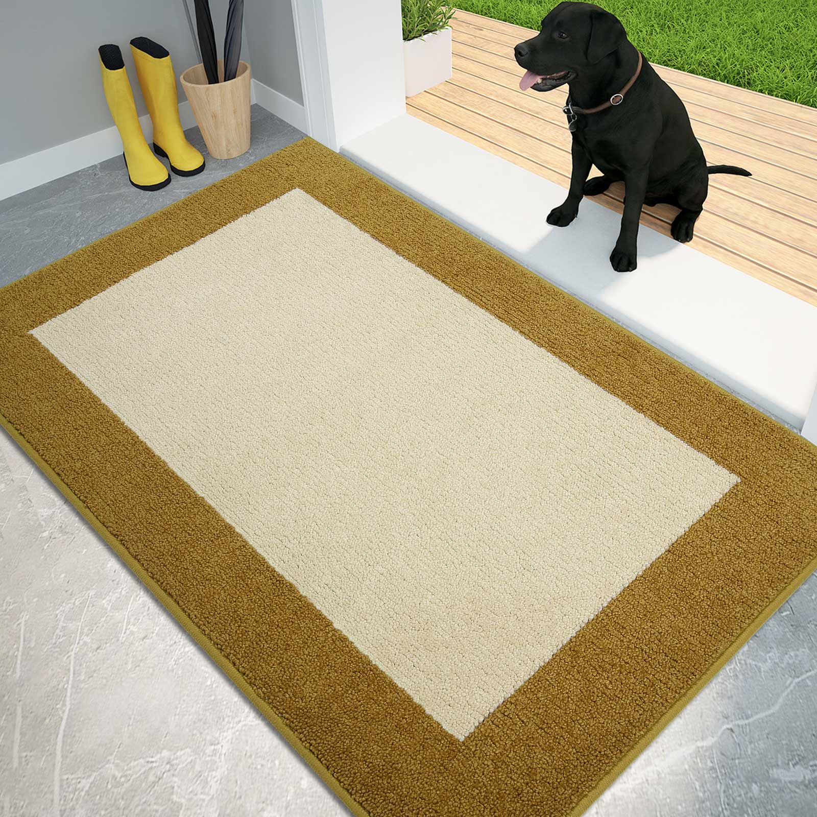 Machine Washable Bordered Dirt Trapper Door Mat