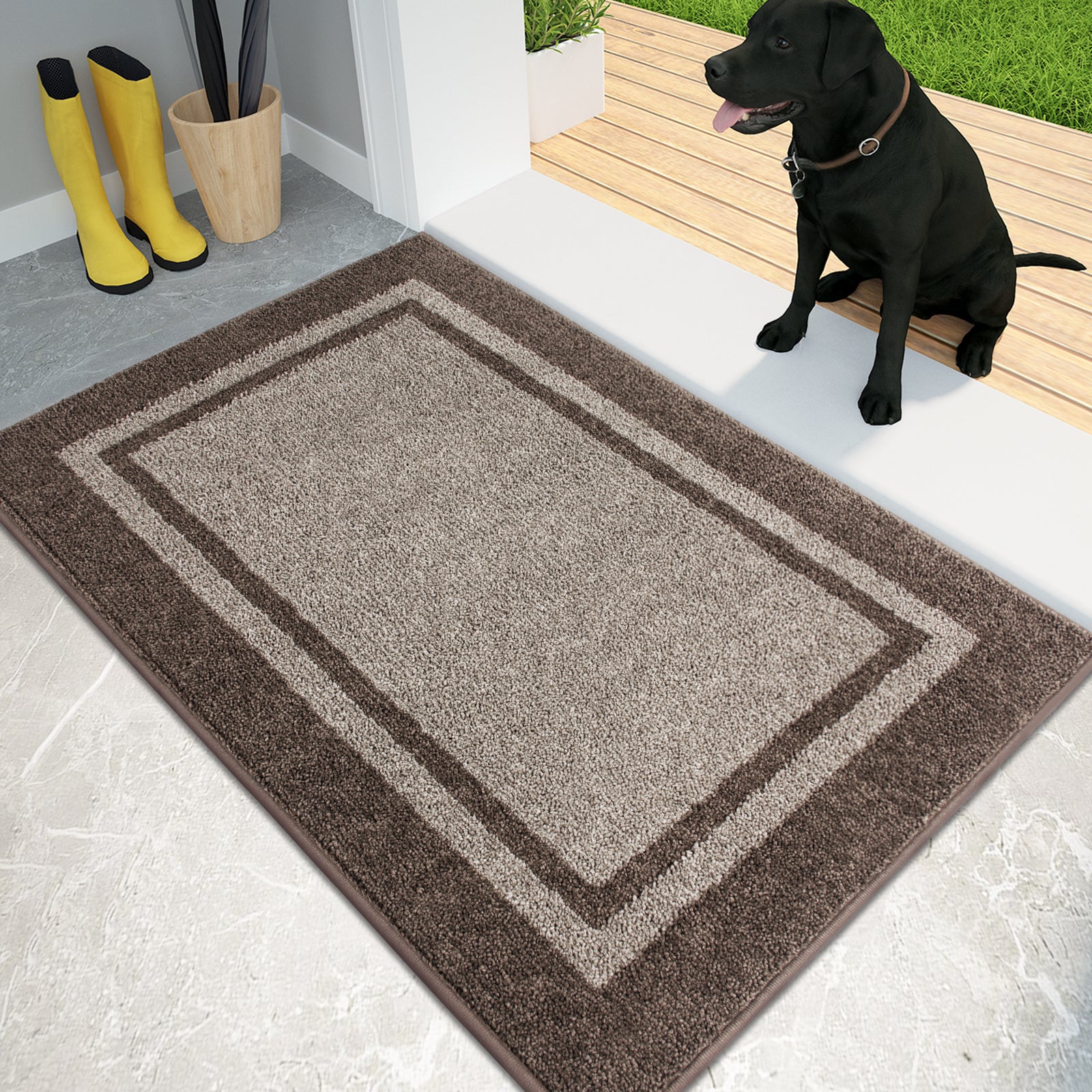 Machine Washable Bordered Dirt Trapper Door Mat