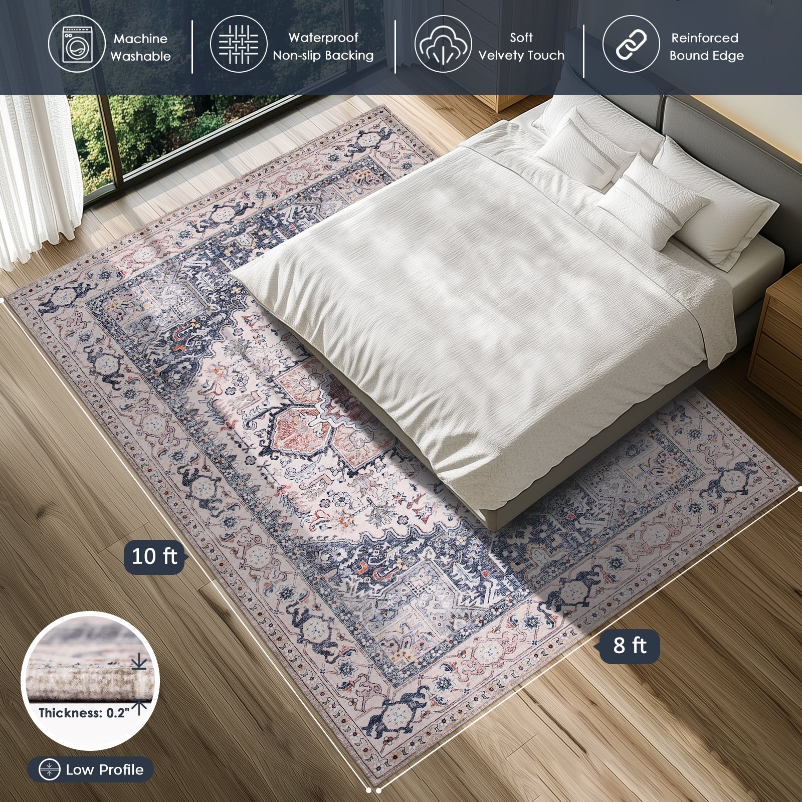 Machine Washable Farmhouse Boho Area Rug