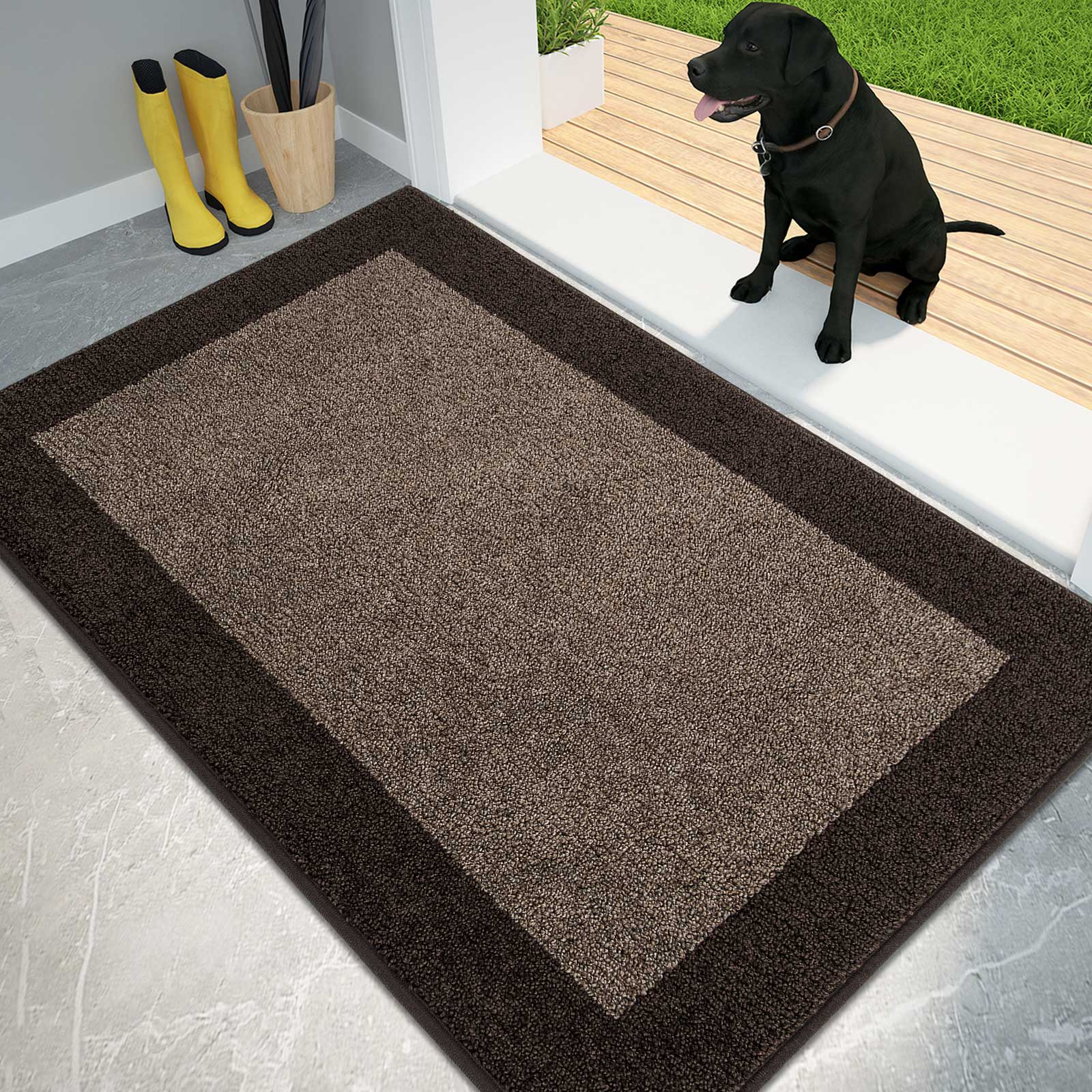 Machine Washable Bordered Dirt Trapper Door Mat