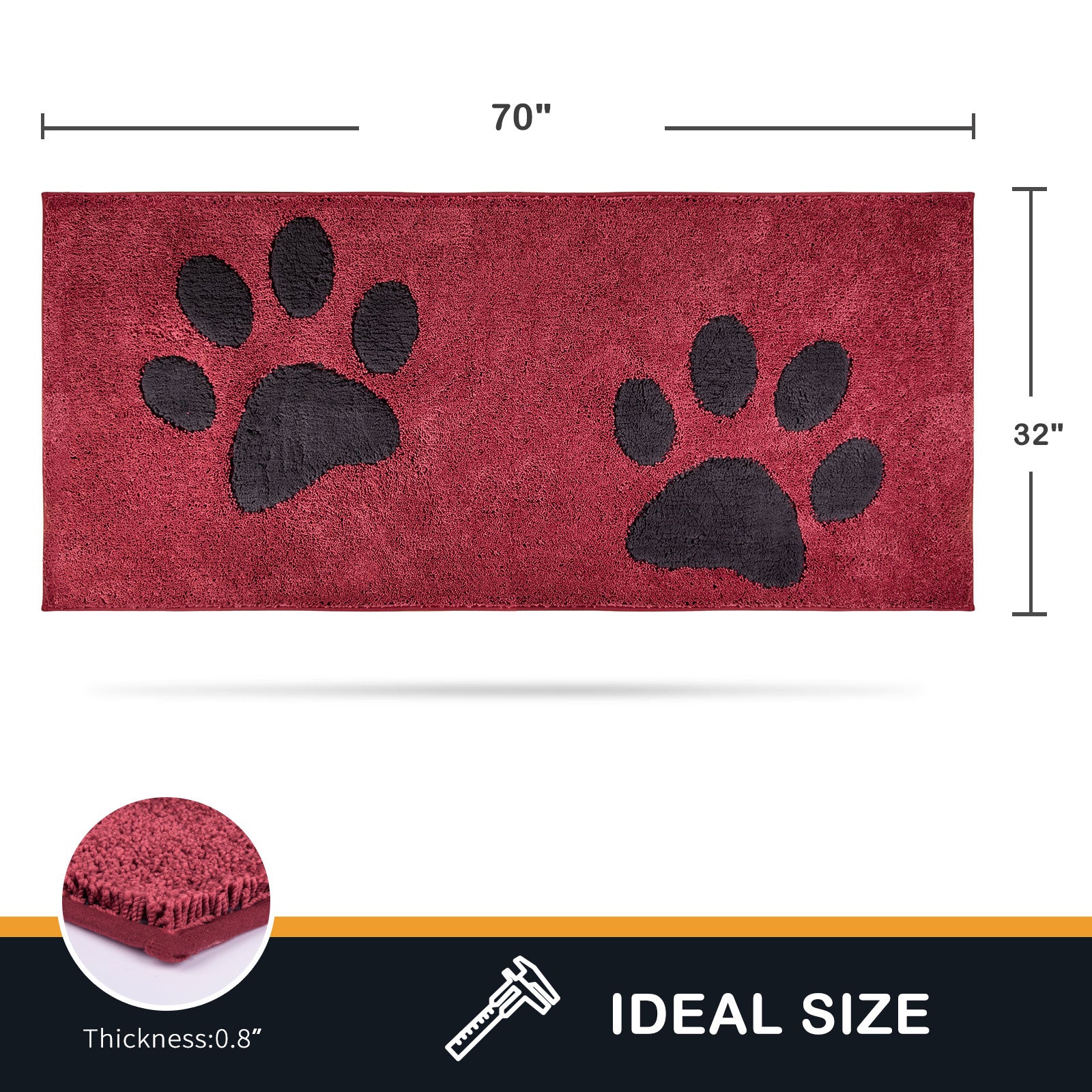 Machine Washable Paw Pattern Dirt Trapper Door Mat