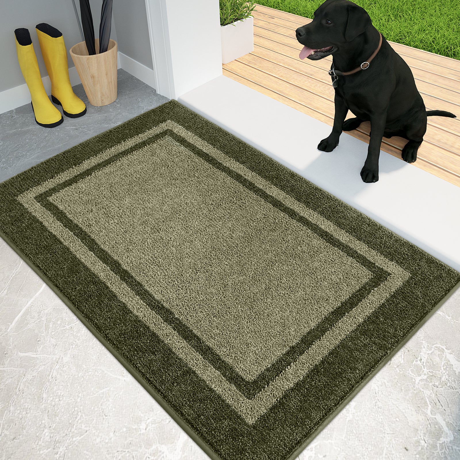 Machine Washable Bordered Dirt Trapper Door Mat