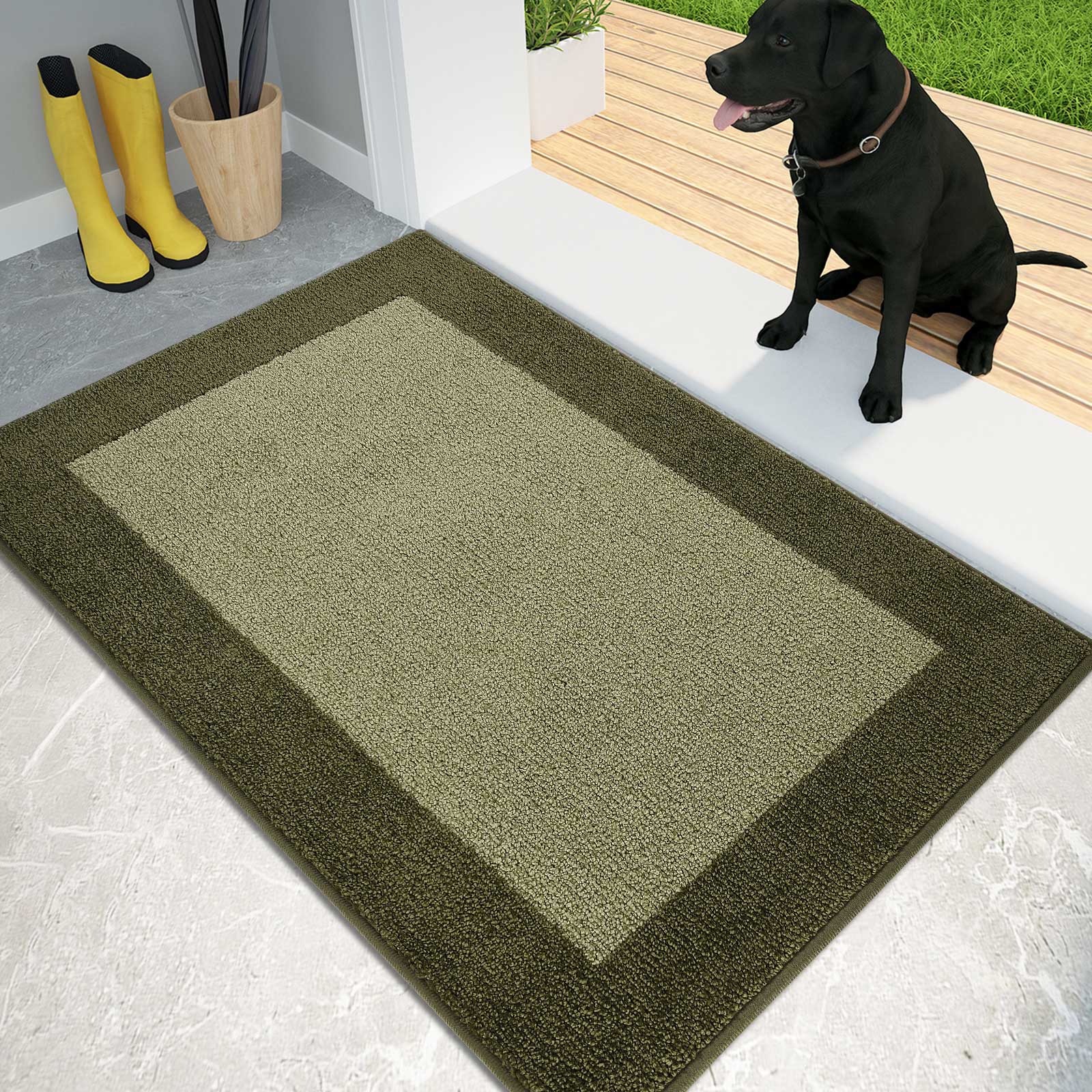 Machine Washable Bordered Dirt Trapper Door Mat