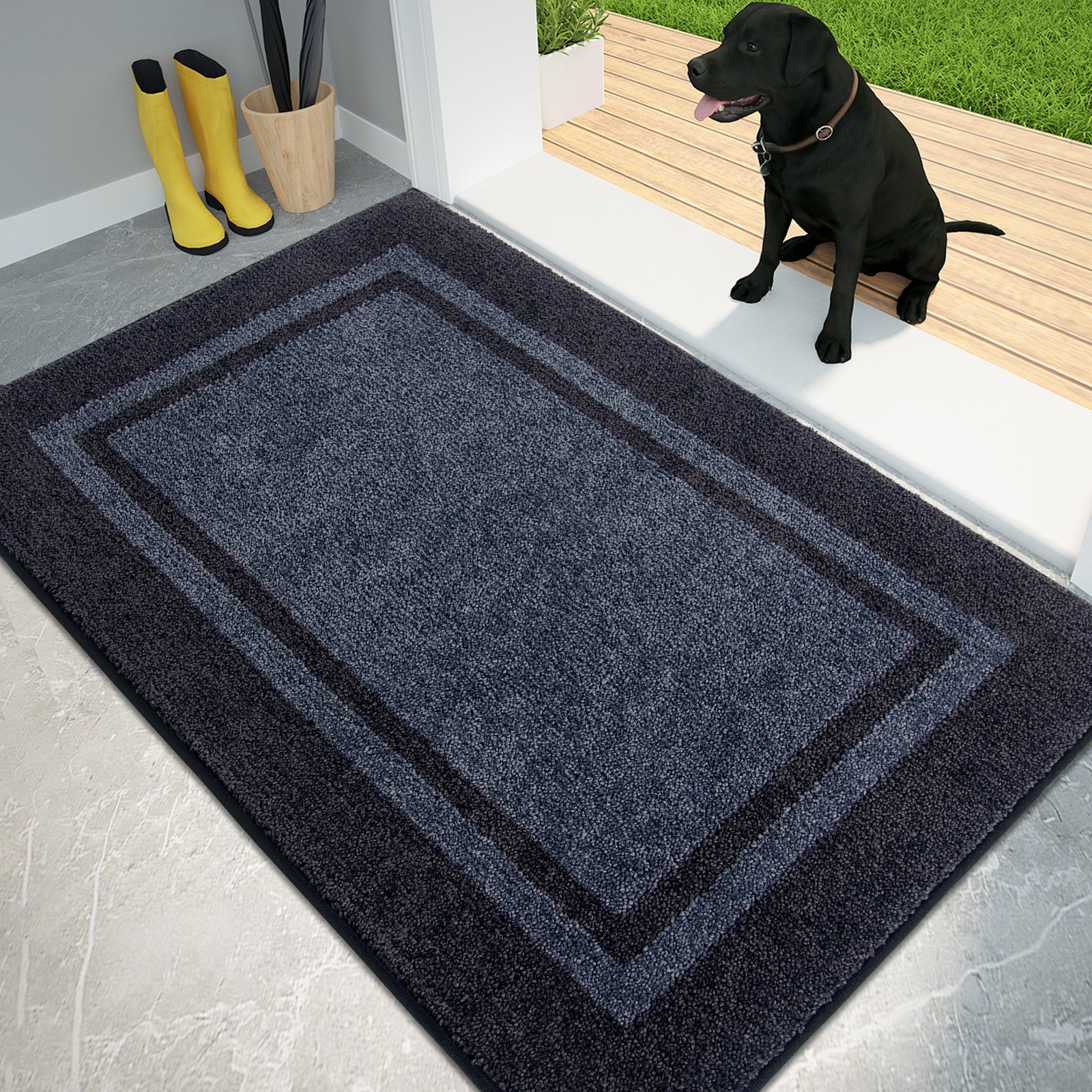Machine Washable Bordered Dirt Trapper Door Mat