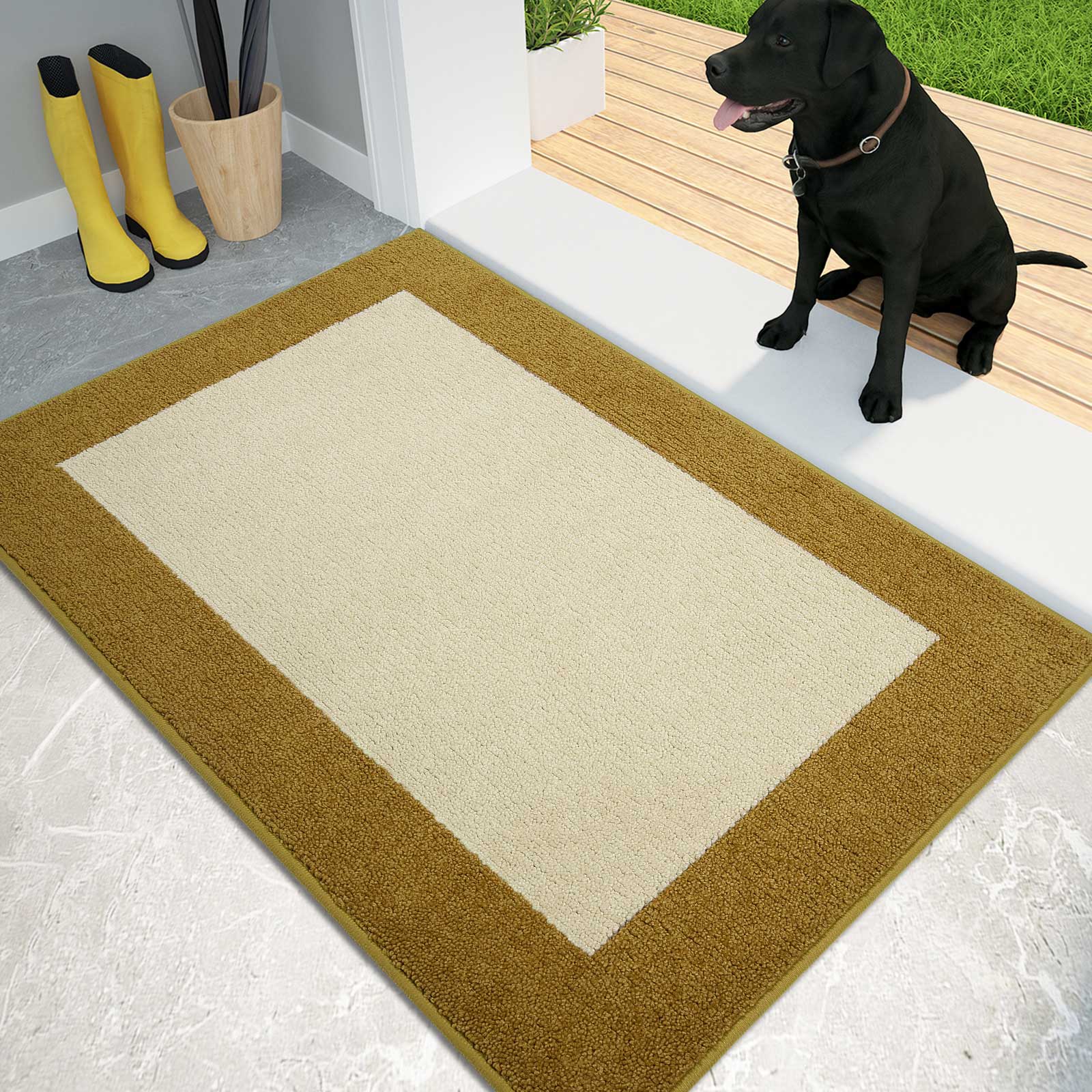 Machine Washable Bordered Dirt Trapper Door Mat