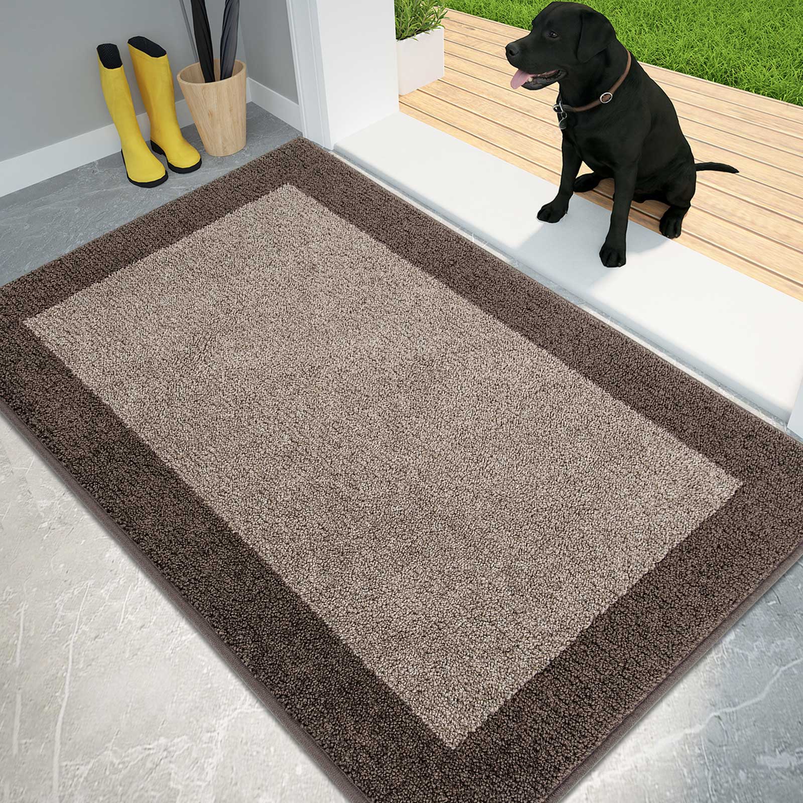 Machine Washable Bordered Dirt Trapper Door Mat