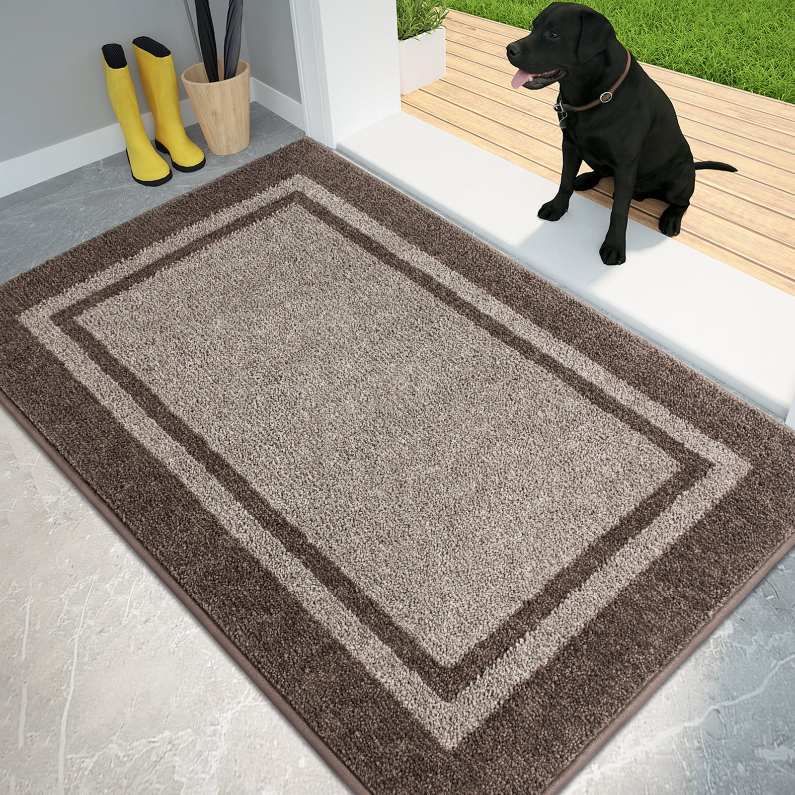 Machine Washable Bordered Dirt Trapper Door Mat