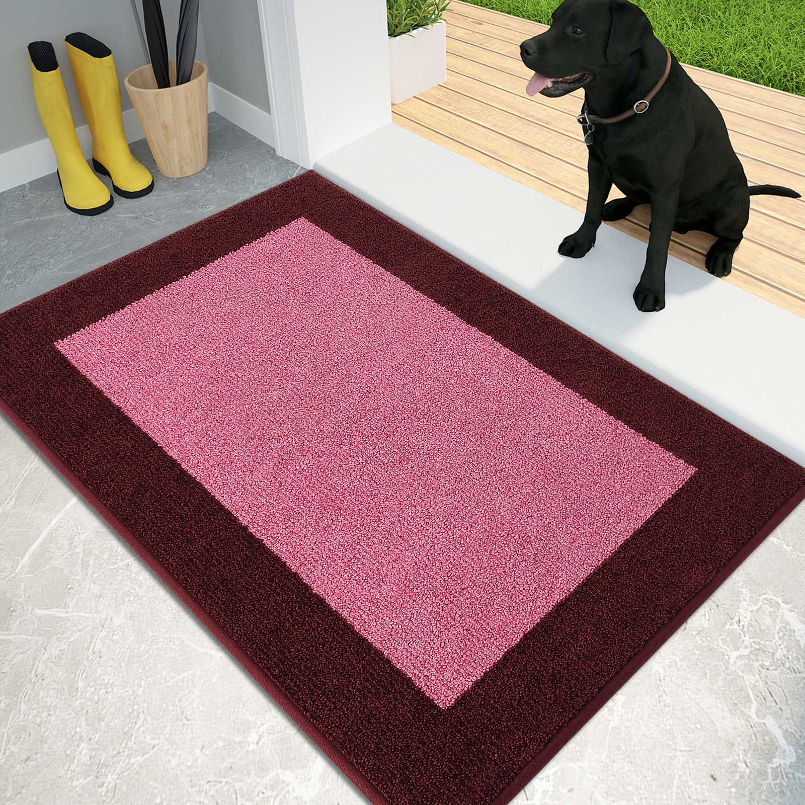 Machine Washable Bordered Dirt Trapper Door Mat