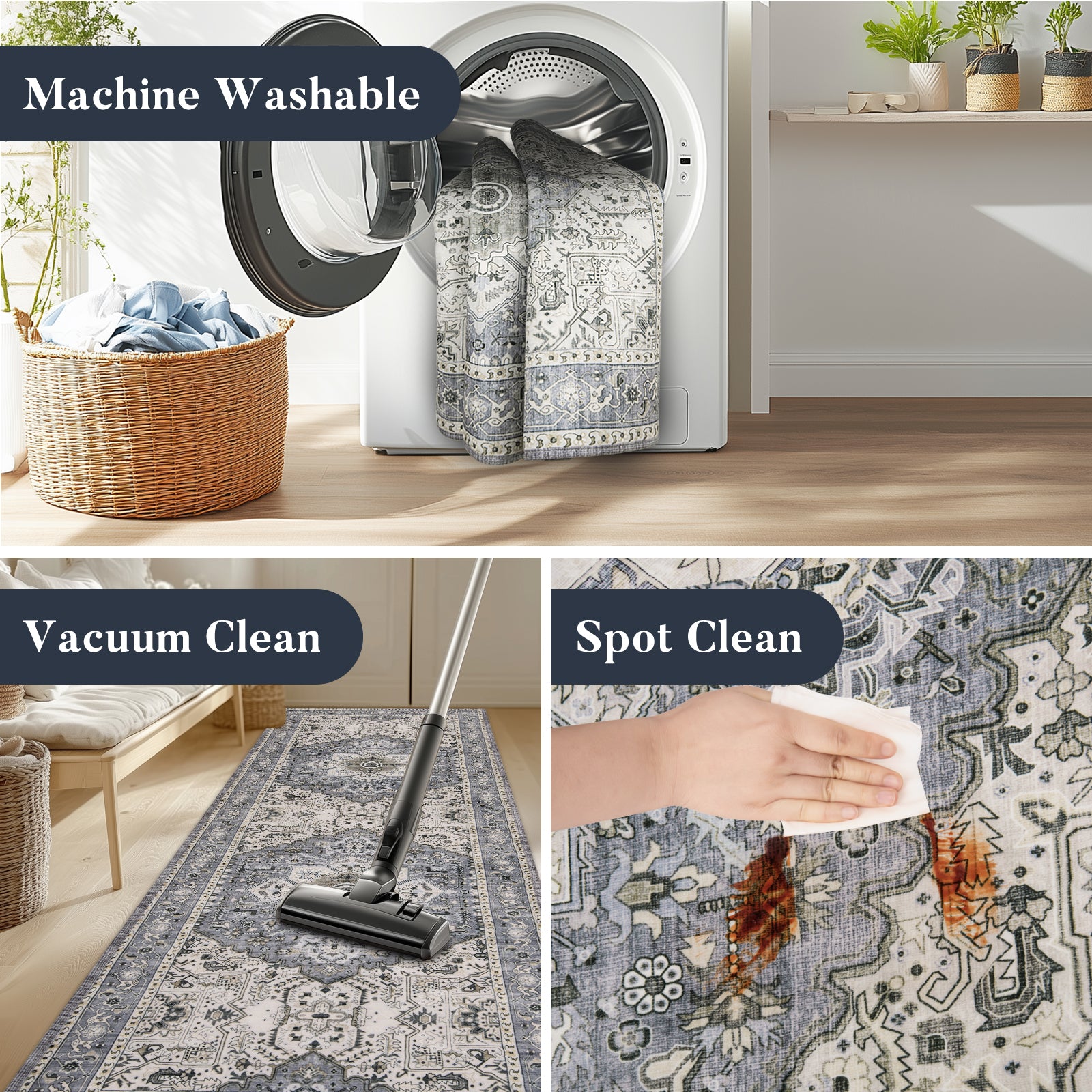 Machine Washable Farmhouse Boho Area Rug