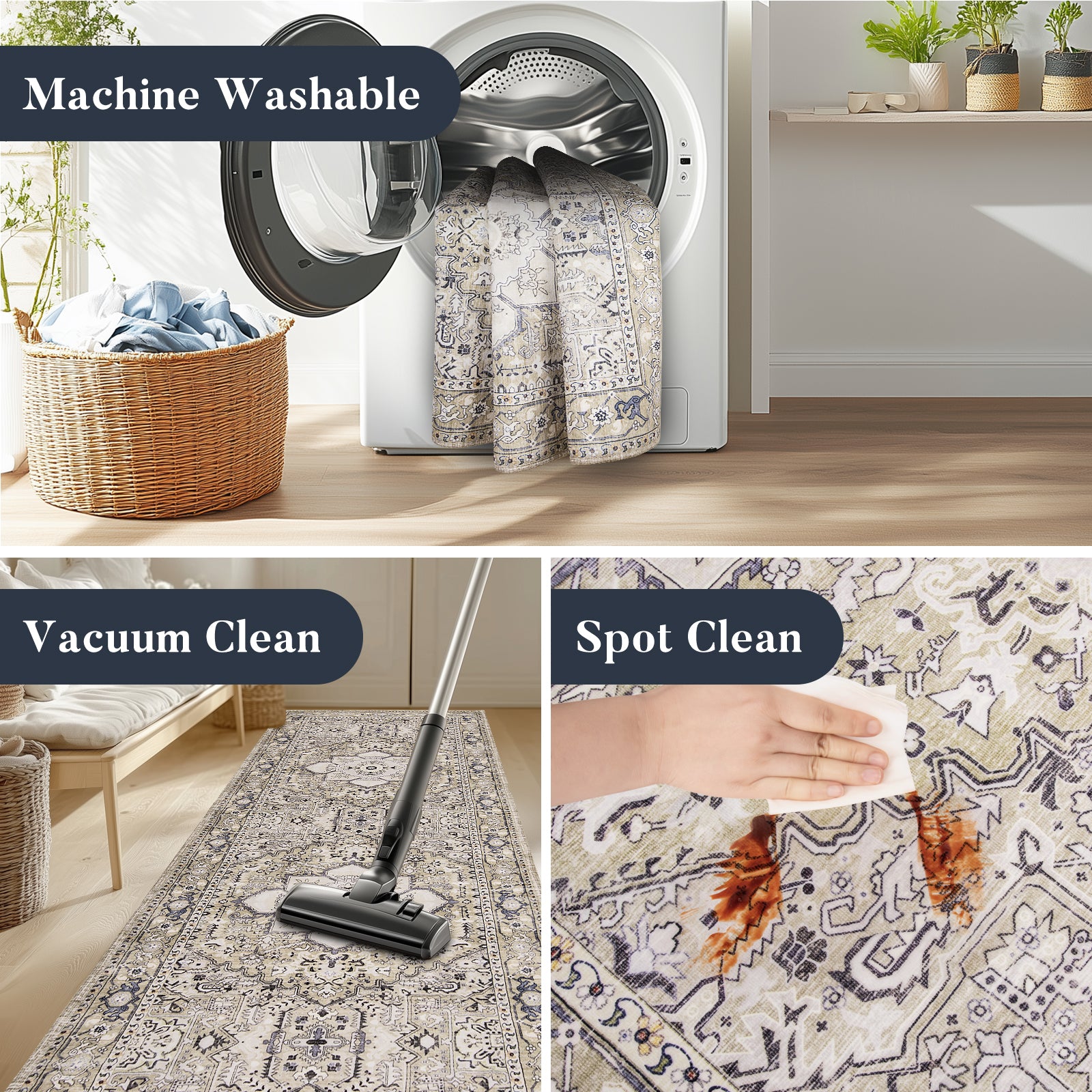 Machine Washable Farmhouse Boho Area Rug