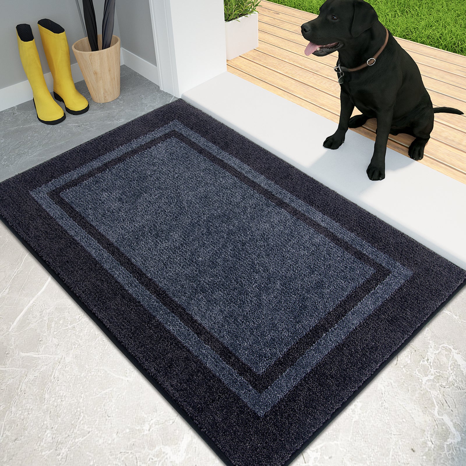 Machine Washable Bordered Dirt Trapper Door Mat