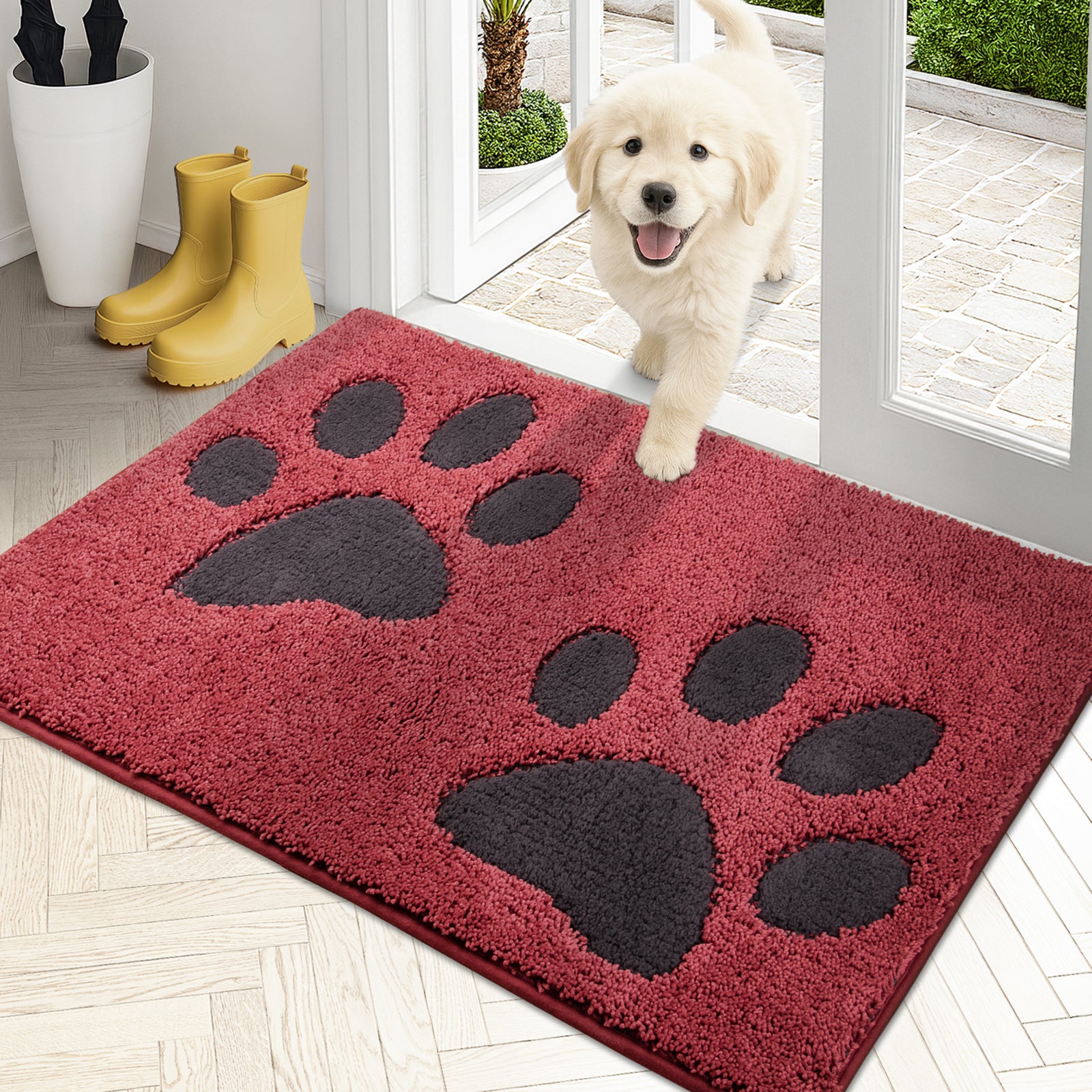 Machine Washable Paw Pattern Dirt Trapper Door Mat