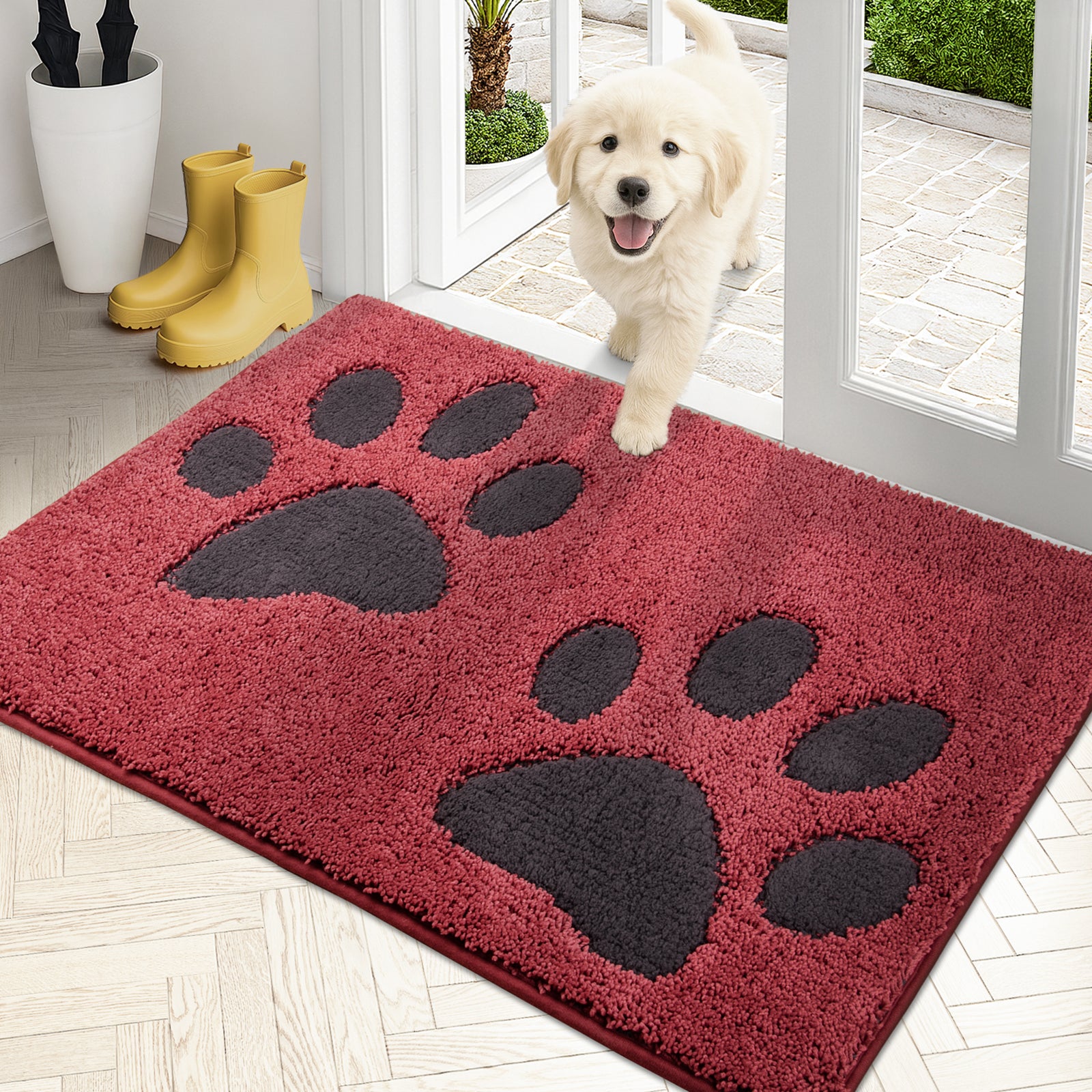 Machine Washable Paw Pattern Dirt Trapper Door Mat