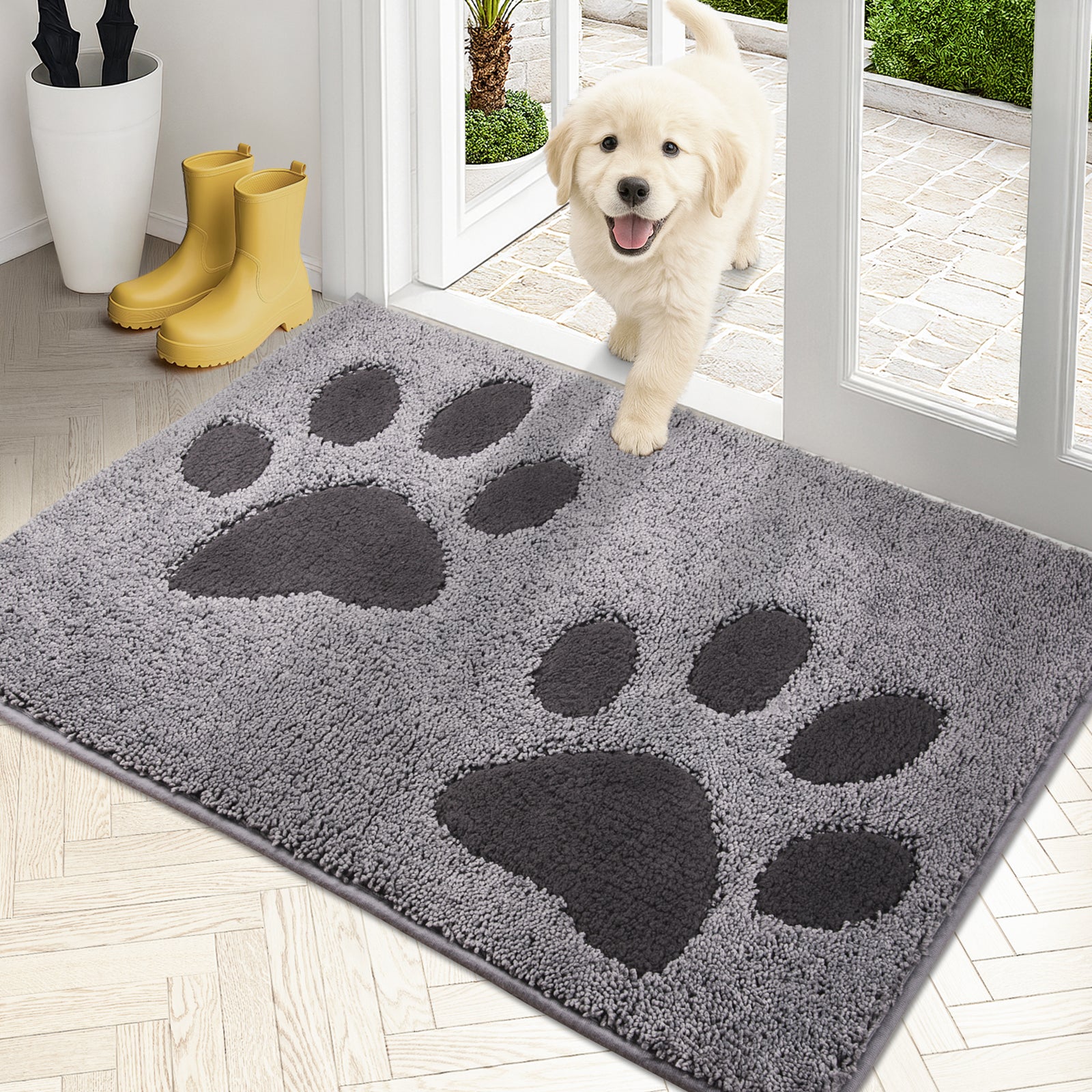 Machine Washable Paw Pattern Dirt Trapper Door Mat