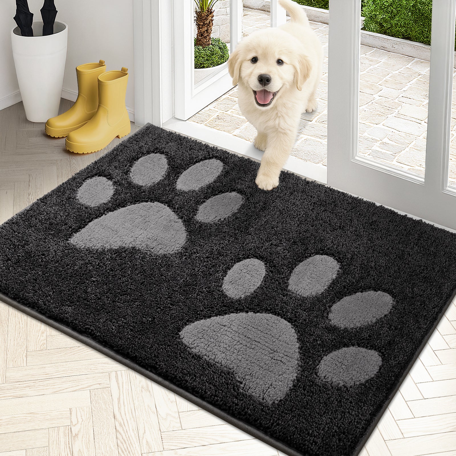 Machine Washable Paw Pattern Dirt Trapper Door Mat