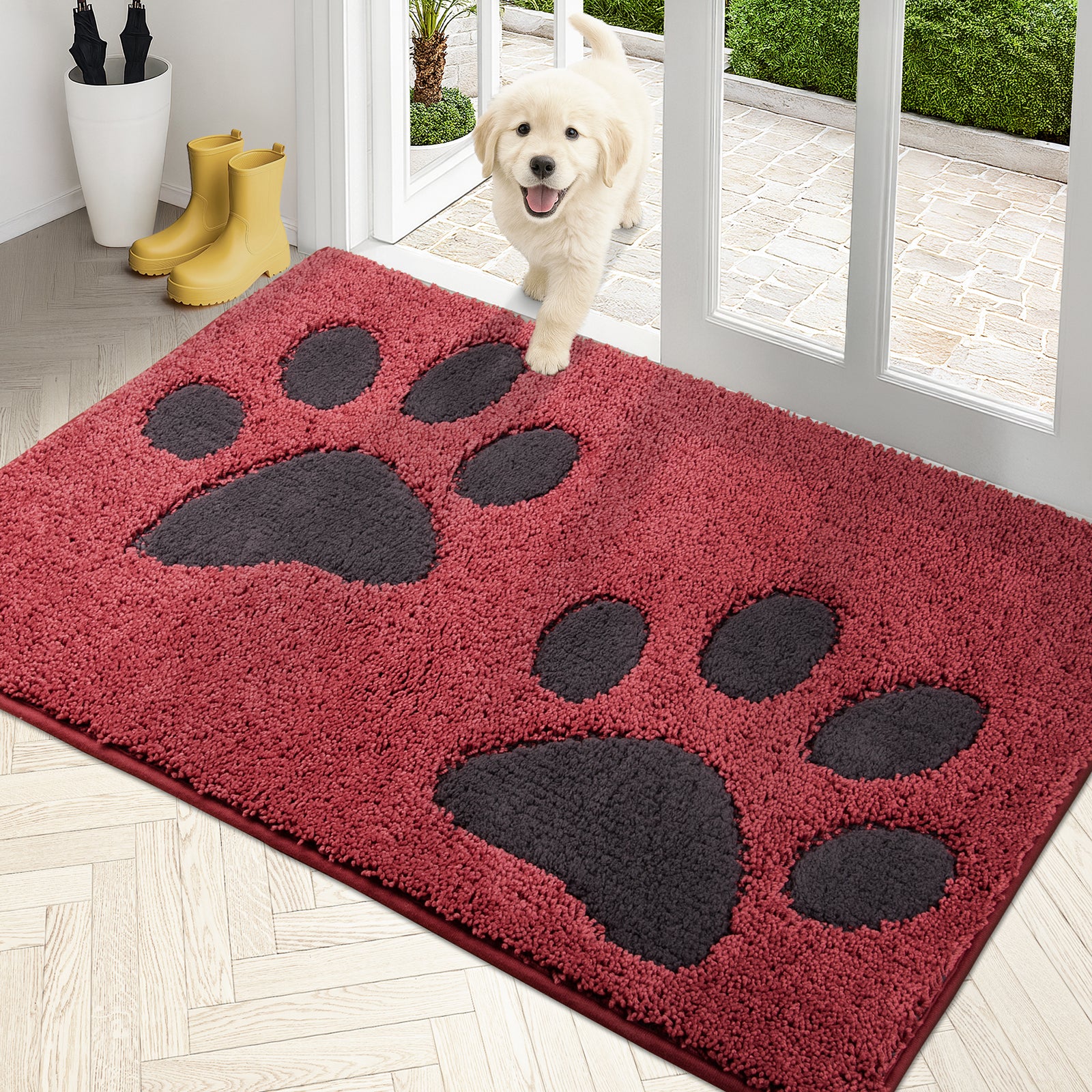 Machine Washable Paw Pattern Dirt Trapper Door Mat