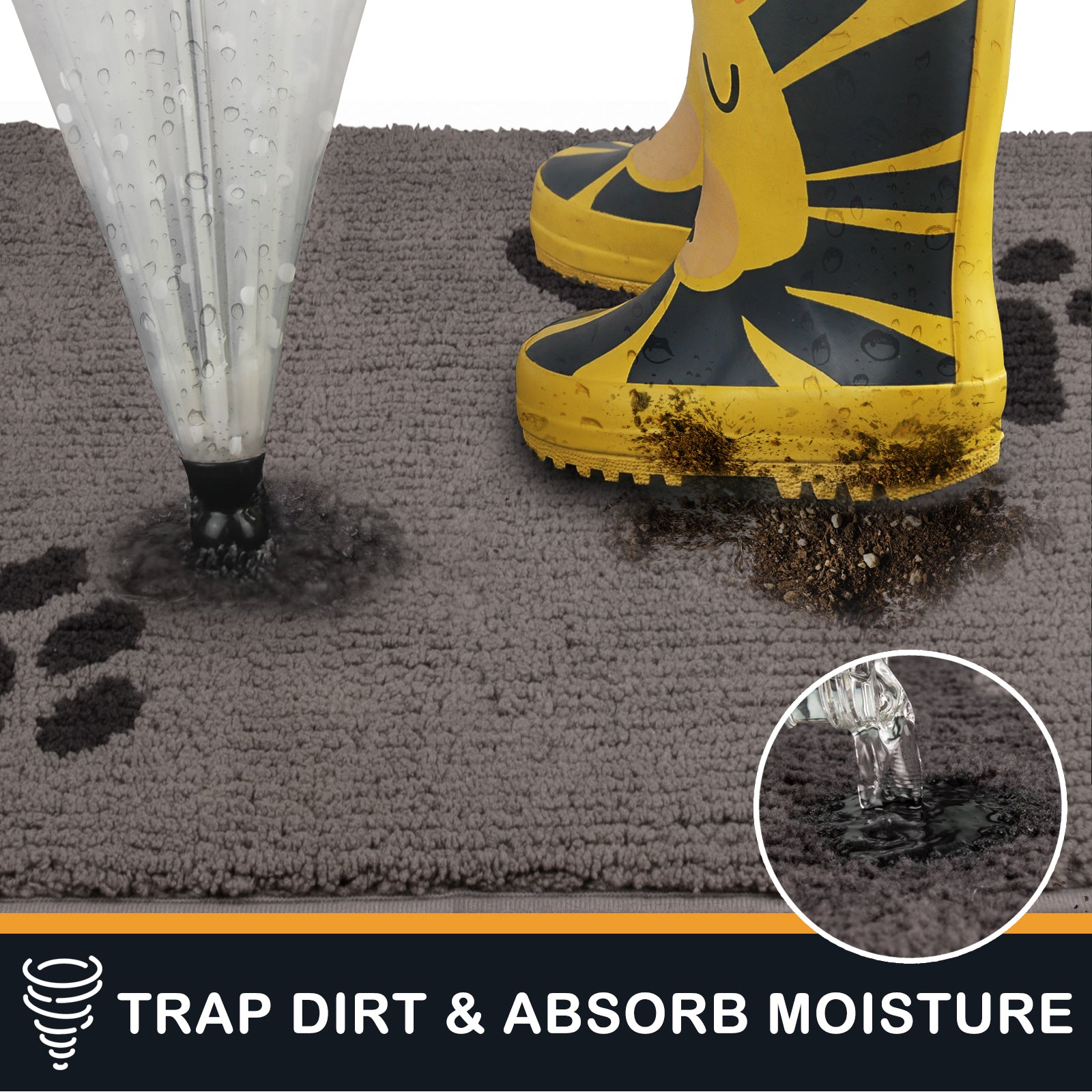 Machine Washable Paw Pattern Dirt Trapper Door Mat